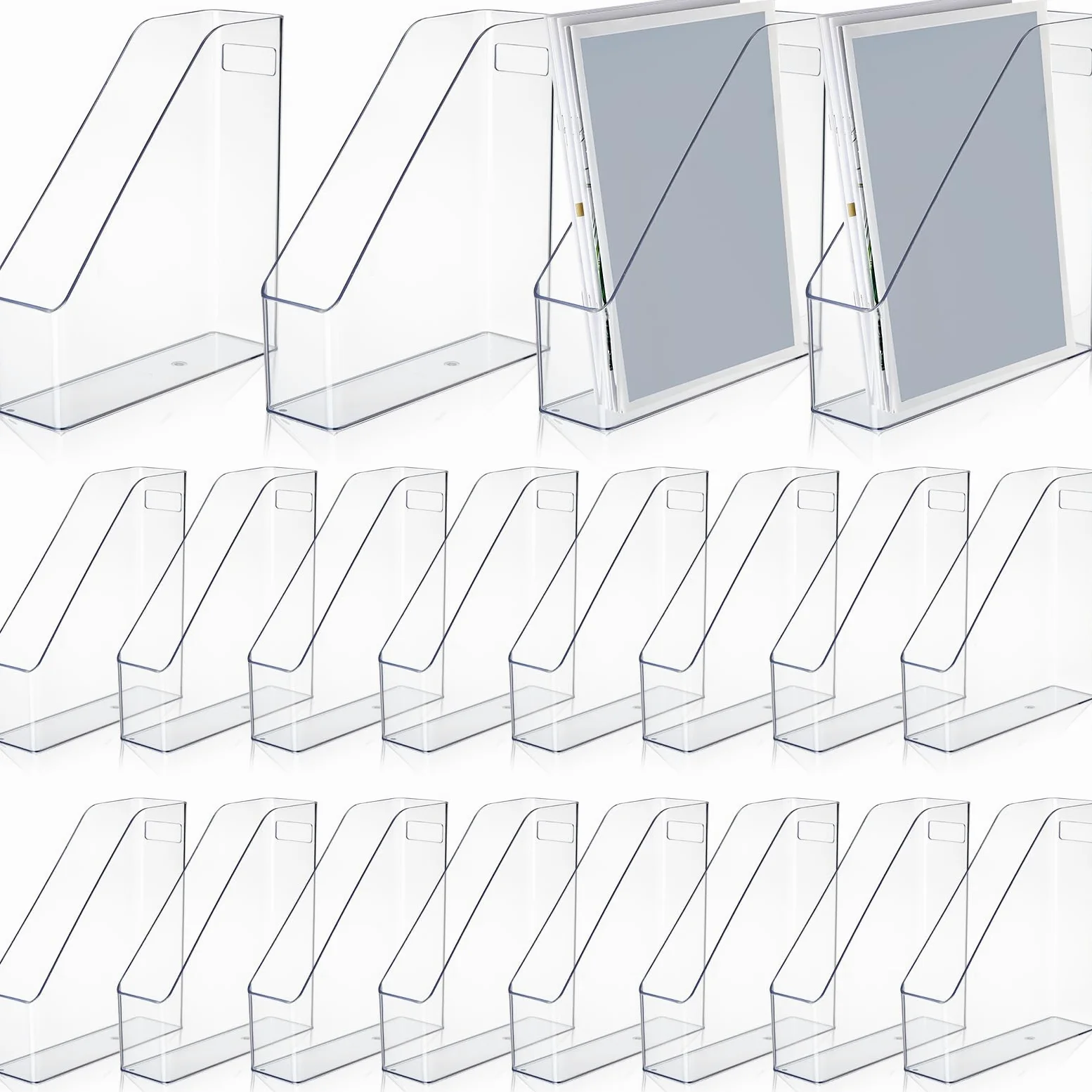 20 portariviste in plastica trasparente con manico, organizer verticale per riviste, documenti, per casa, ufficio, scuola, lavoro, studio, forniture per scrivania
