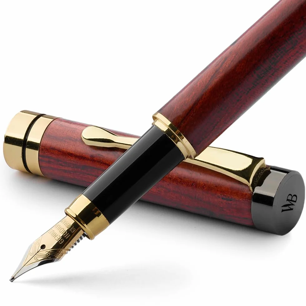 Wordsworth & Black Set penne stilografiche legno di bambù premium pennino medio custodia regalo 6 cartucce inchiostro convertitore ricariche Palissandro