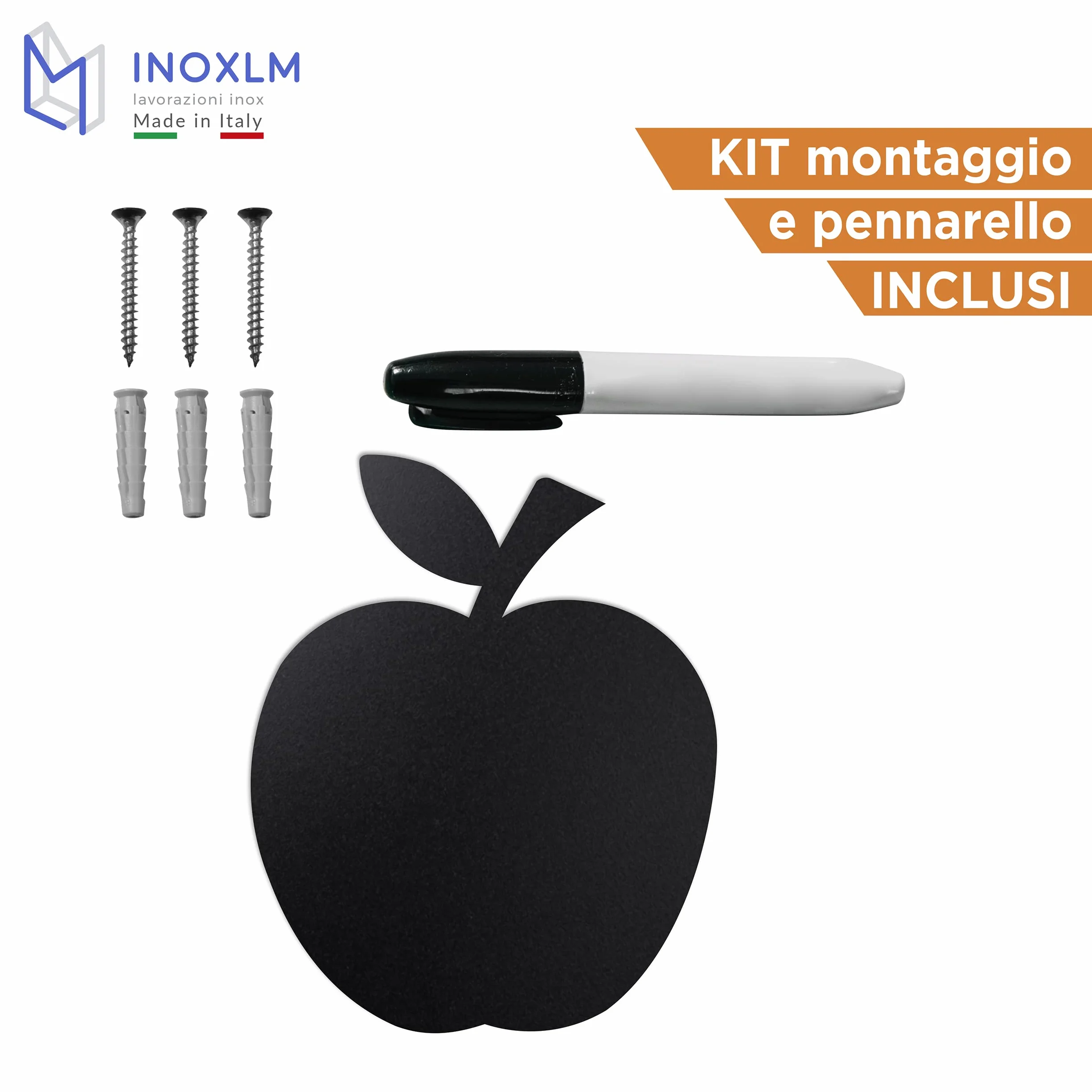 INOXLM Lavagna Magnetica da Parete in Acciaio Mela scrivibile con pennarello | Bacheca ricordi souvenir | Lavagna calamite | Lavagna Magnetica foto | Lavagna bambini | Bacheca 30,5x37,5 cm (Nero)