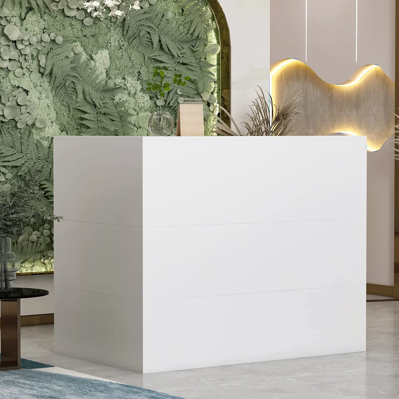 Banco Reception con Tavolo da Computer e Ripiano Rimovibile - 1 Cassetto e 1 Armadio - MDF, 140 x 80 x 120 cm