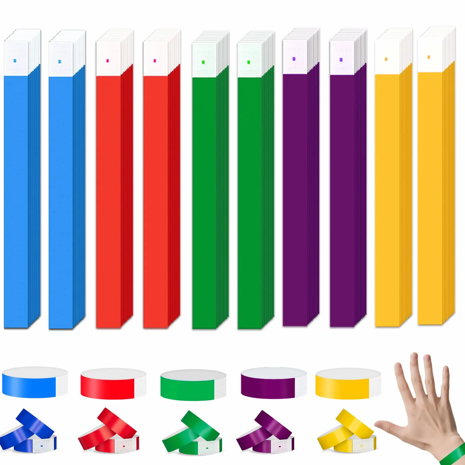 500 Pezzi Braccialetti di Identificazione Impermeabili Colorati 25 x 1.9cm per Eventi, Feste, Parchi Divertimento (5 Colori)
