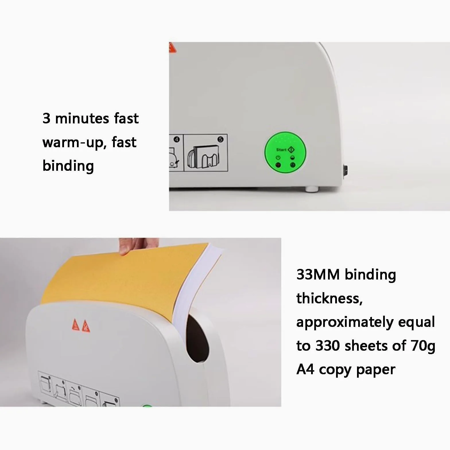 Binding Machine A4 Hot Melt | Raccoglitore termico elettrico per documenti da 33 mm | Rilegatura rapida per foto rapporti e libri | Funzionamento semplice da scrivania