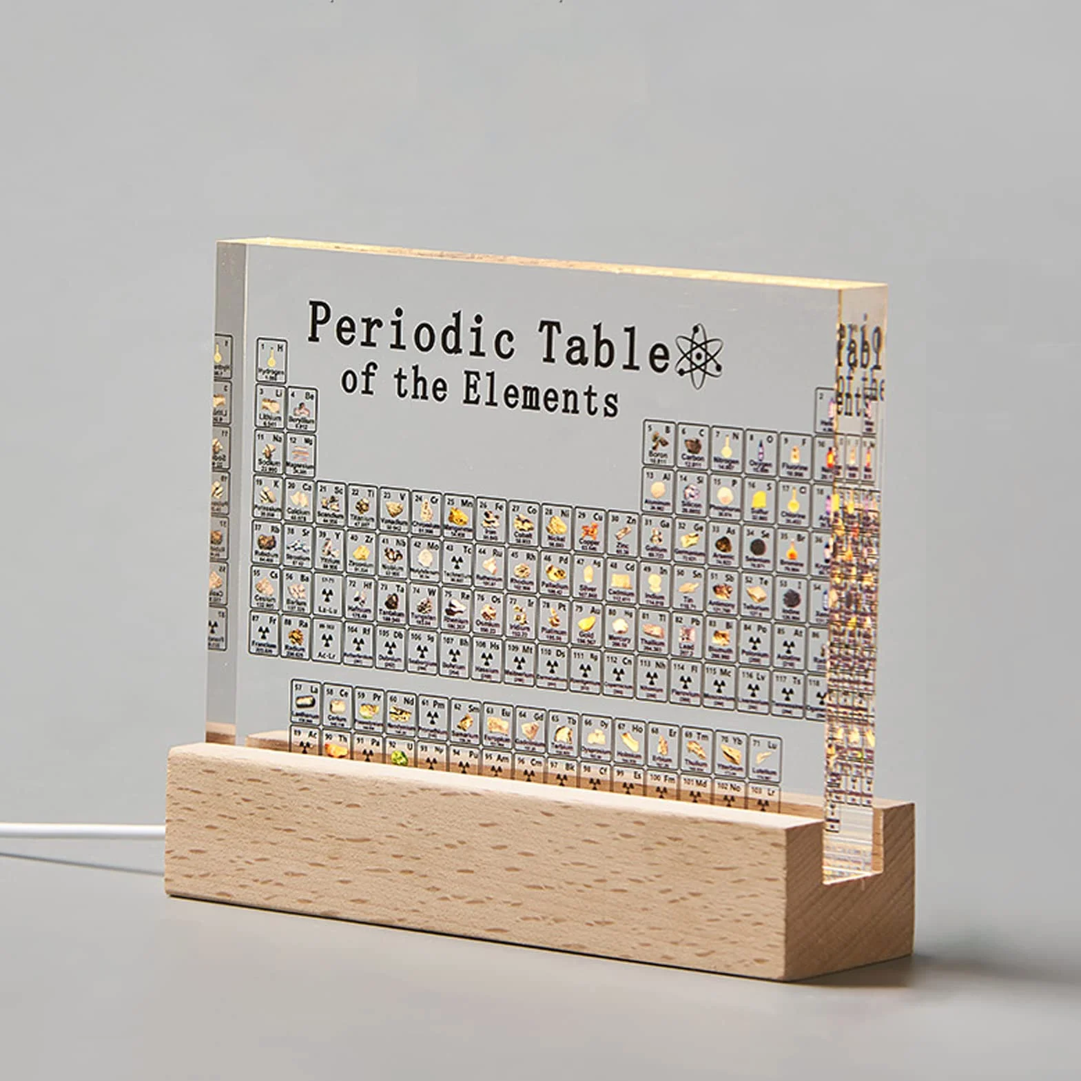 Tavola periodica in Acrilico con 83 elementi, Tavola periodica in versione stampata, Periodic Table Display Elemento Chimico per regali per insegnanti di studenti, decorazioni, con base in legno
