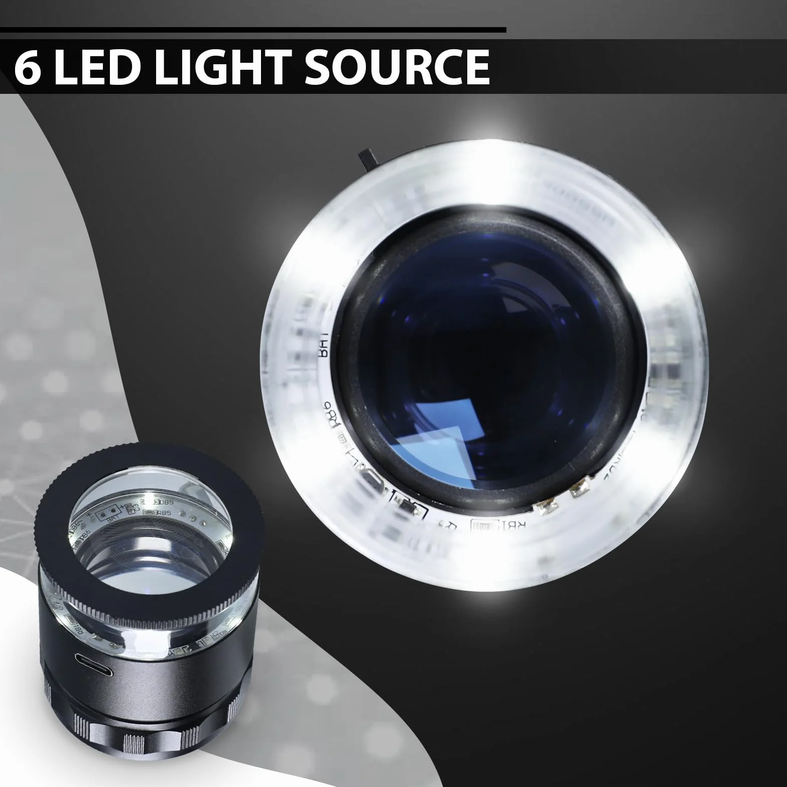 Lente d'ingrandimento 10X ricaricabile 6 LED 25 mm per gioiellieri gemme monete francobolli orologi