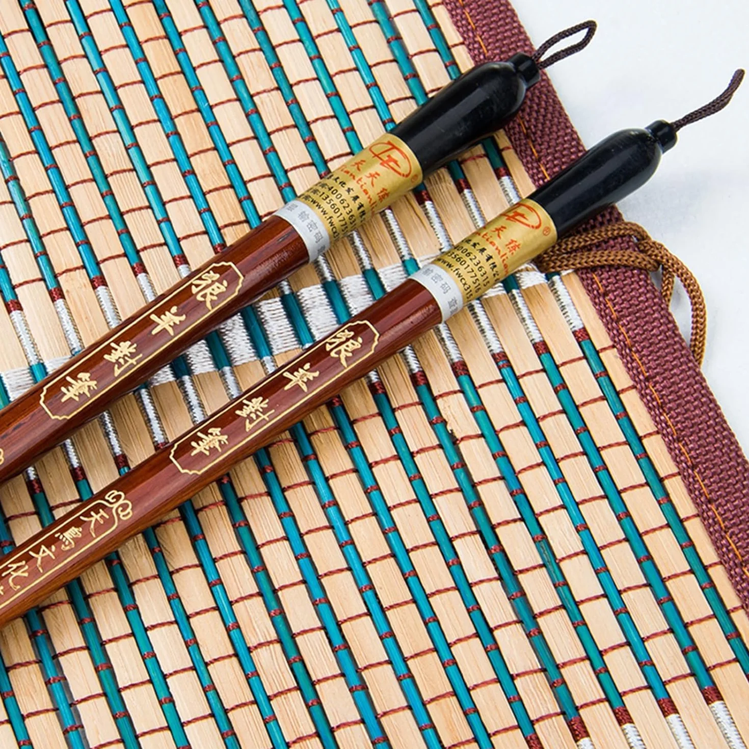 Set di 2 pennelli per calligrafia cinese, capelli naturali e lana, con custodia in legno 514320