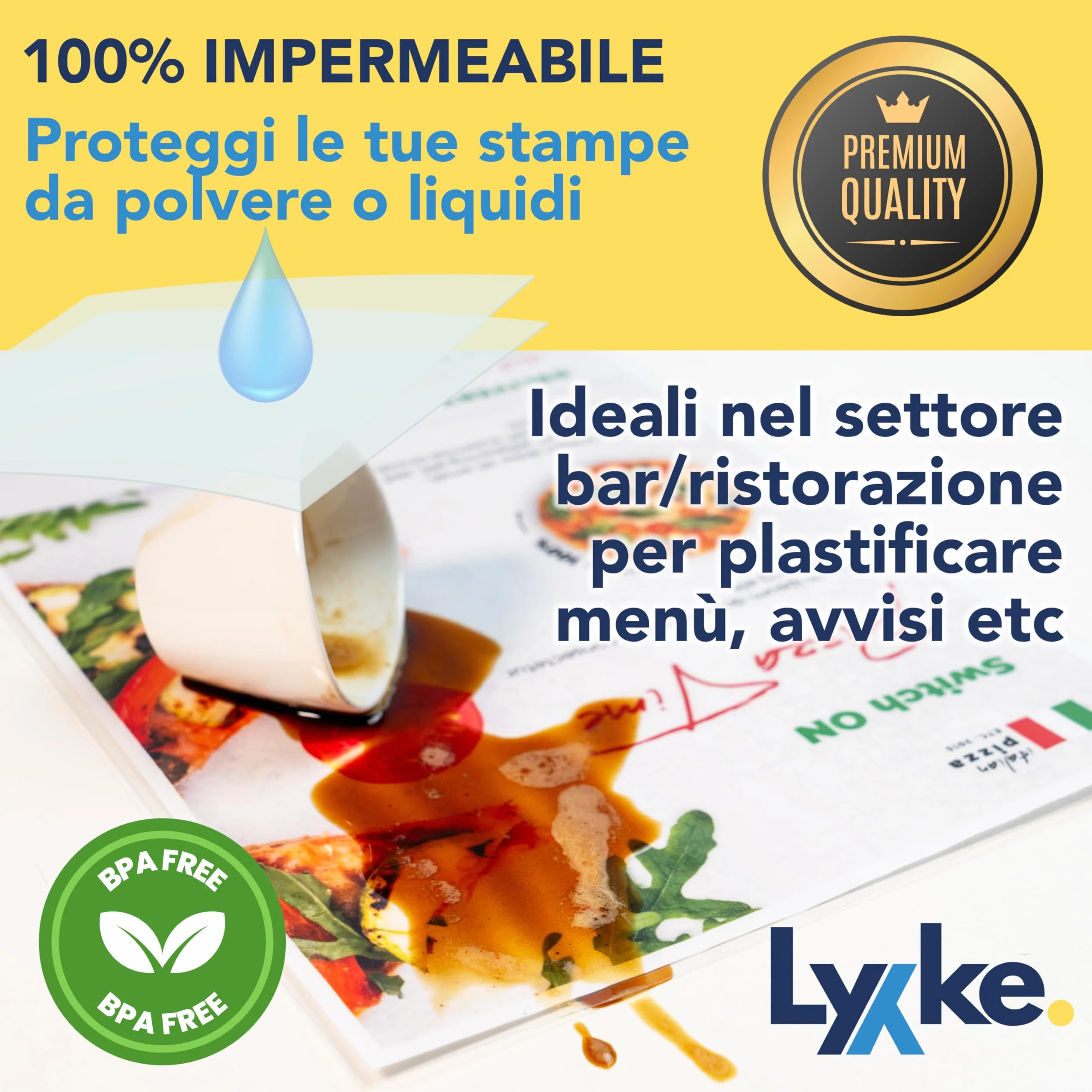 Fogli Plastificatrice A4 100 pz 2x100 micron Lucidi Premium Anti-inceppamento Trasparenti per Foto Documenti