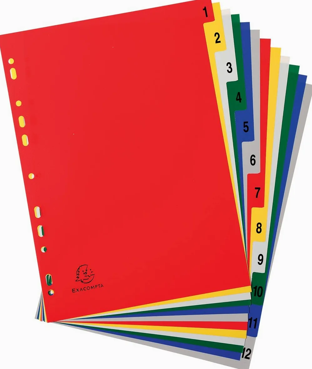Exacompta 20 divisori PP 12 tacche numeriche 1-12 a colori A4