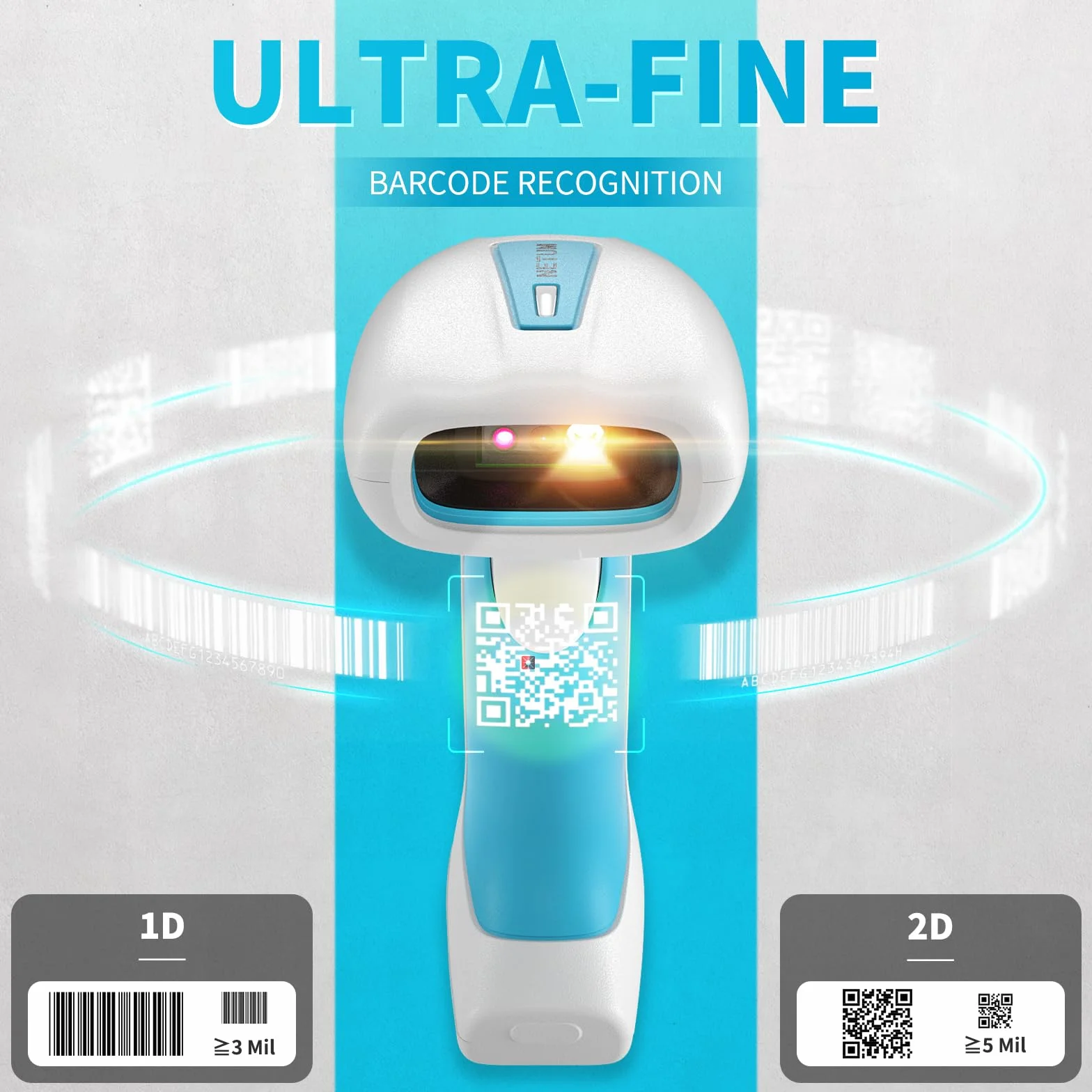 NETUM RD-1962 Scanner Barcode 1D/2D Wireless Blu-Bianco Antimicrobico, Sensore CMOS 1280×800, 2.4G + Bluetooth, Design IP67 Resistente, Modalità Hands-Free per Cliniche e Ospedali