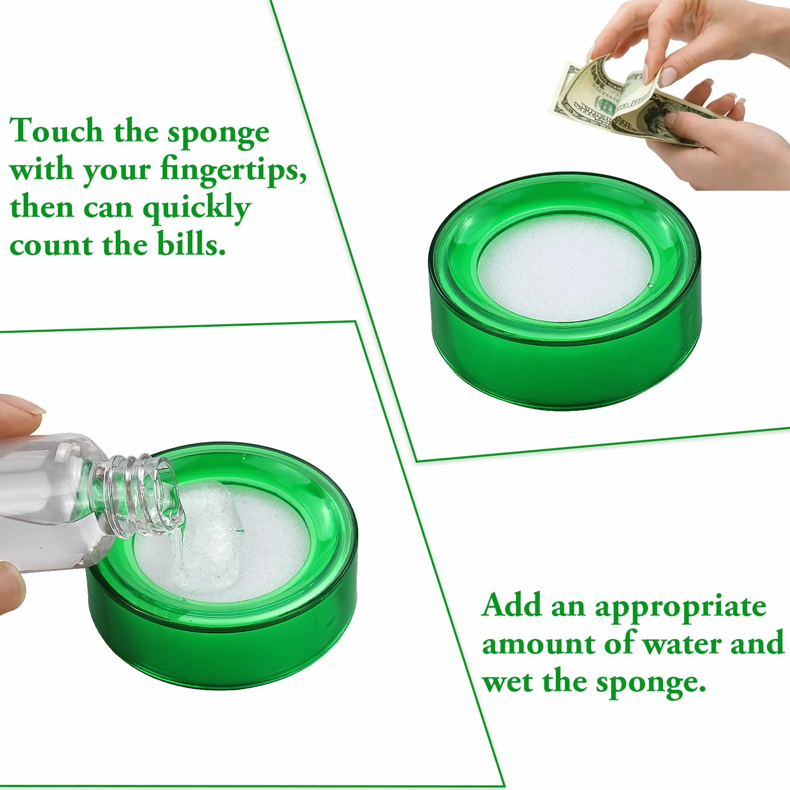 Umidificatori per dita in spugna colorata, tamponi rotondi per dita bagnate, custodia per contare denaro
