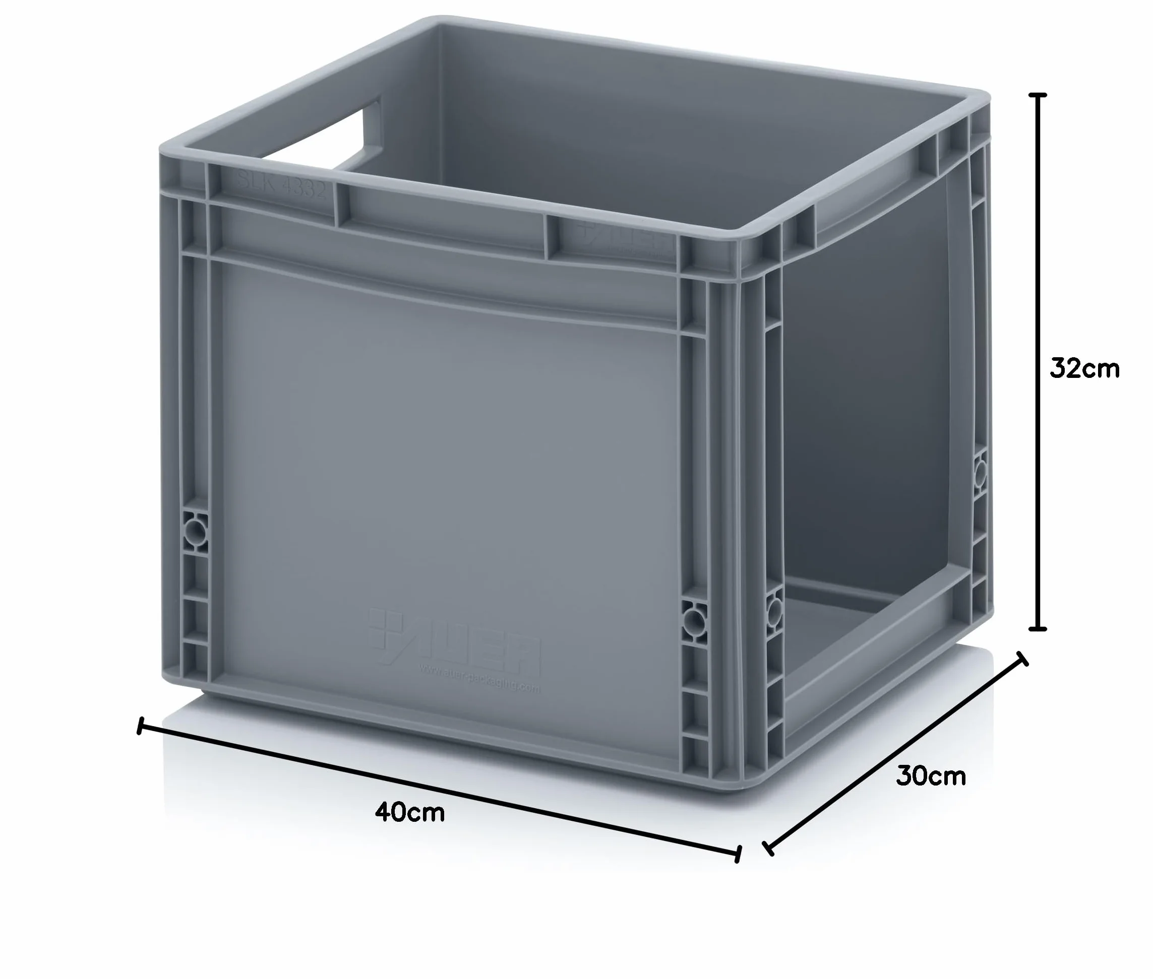 Auer Packaging Euro cassetta portaoggetti, 40 x 30 x 32 cm, con metro pieghevole gratuito, contenitore europeo con finestra