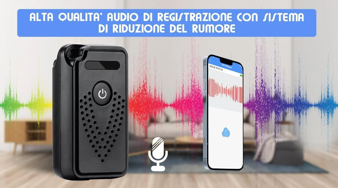 Registratore Vocale Digitale Professionale con Controllo Remoto via Wi-Fi e Trasferimento File a Distanza su smartphone (King Guard F1)