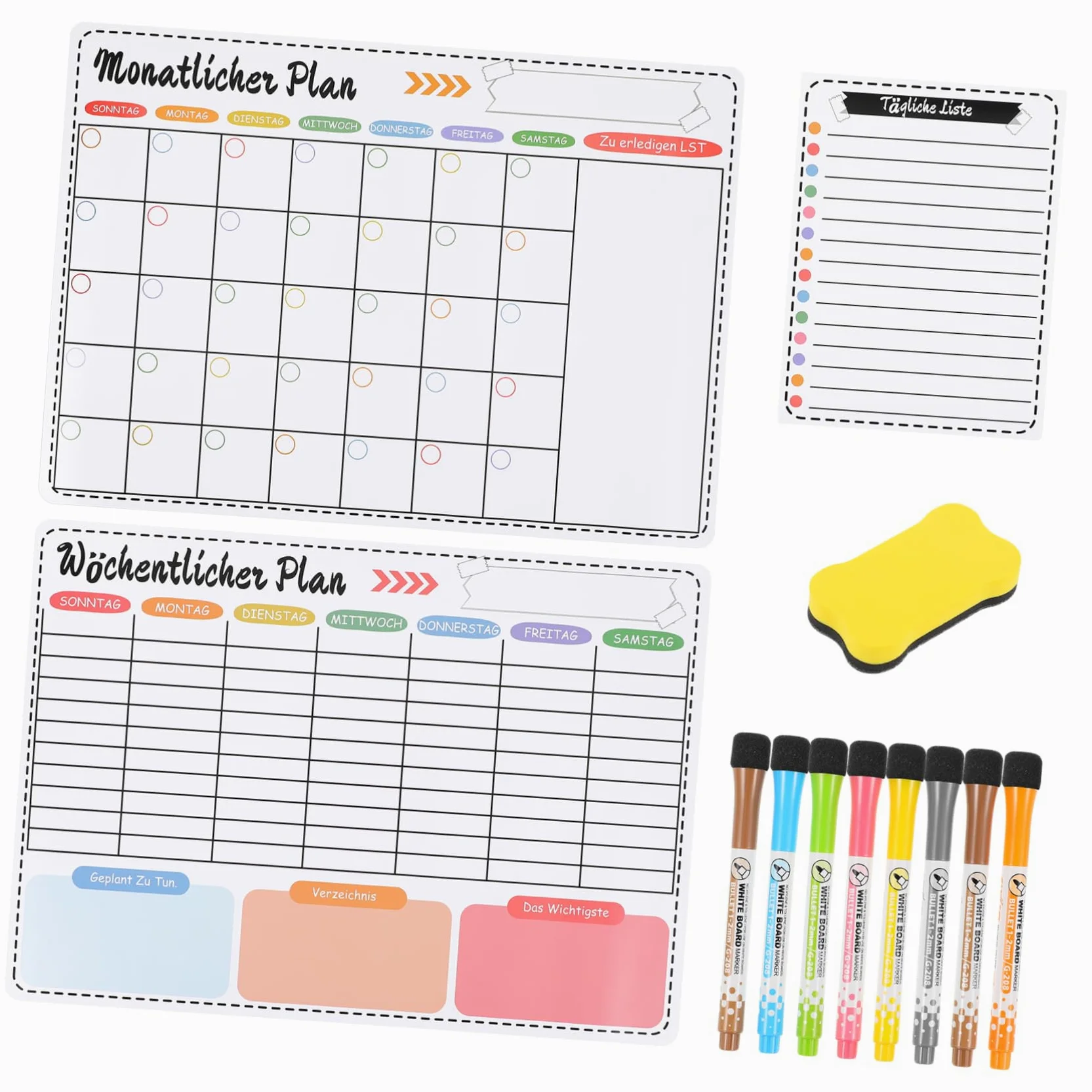 Angoily Lavagna Calendario Magnetica per Frigorifero, Planner Settimanale e Mensile, Cancellabile a Secco, Bianco, per Casa e Ufficio