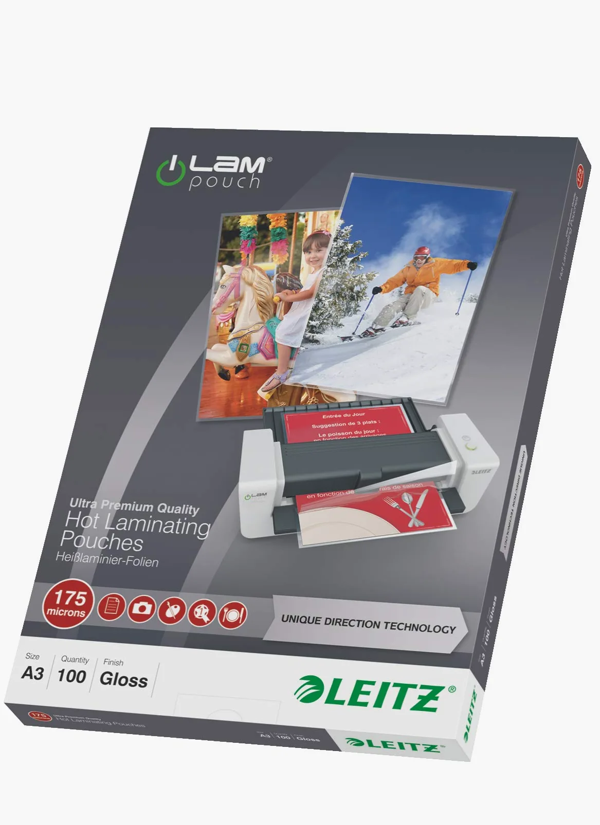 Leitz 74900000 - Pouch per Plastificazione a Caldo, A3, 100 Pezzi, 175 Micron