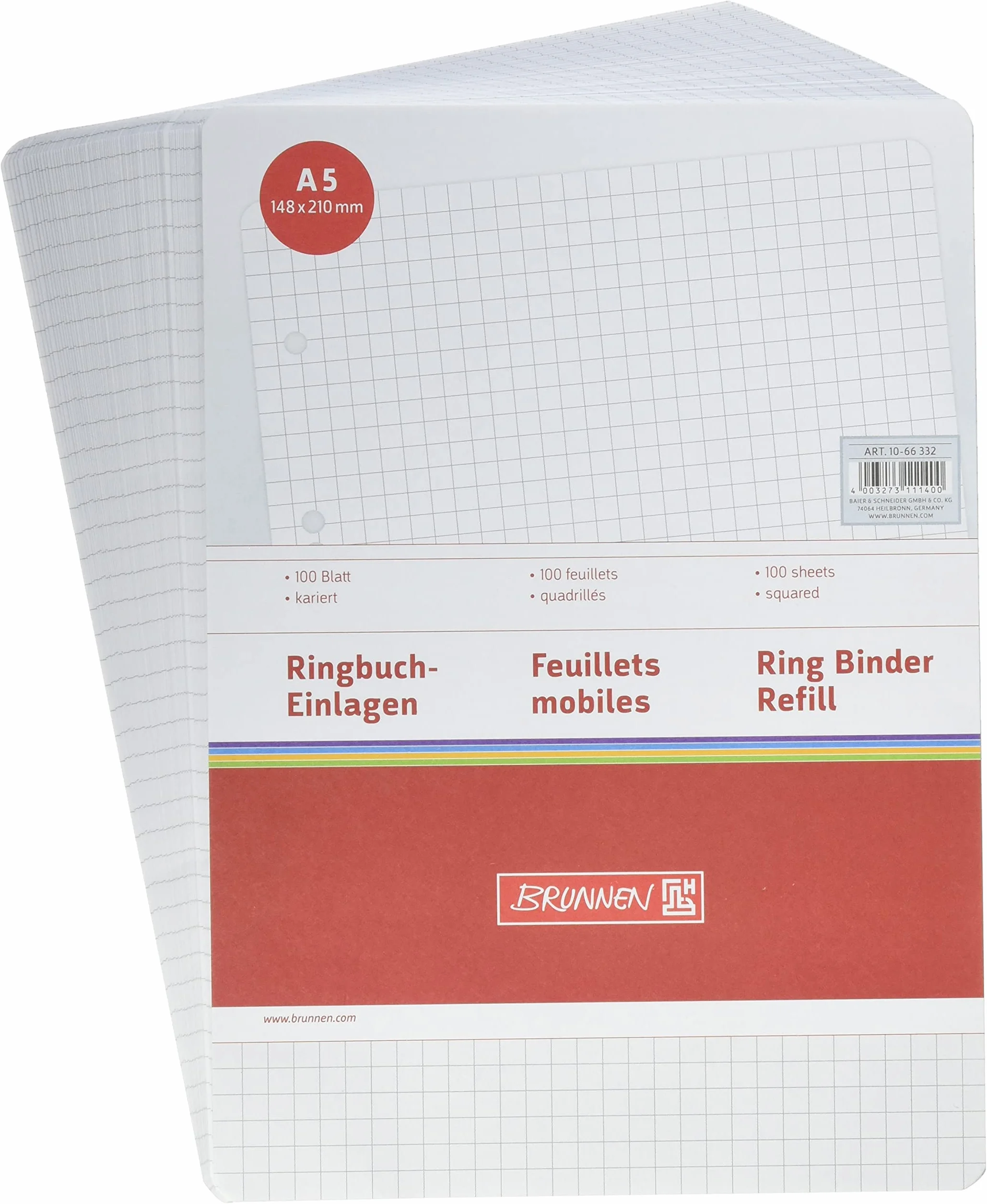 Fogli per raccoglitore ad anelli A5 70 g/mq a quadretti 100 sztuk biały