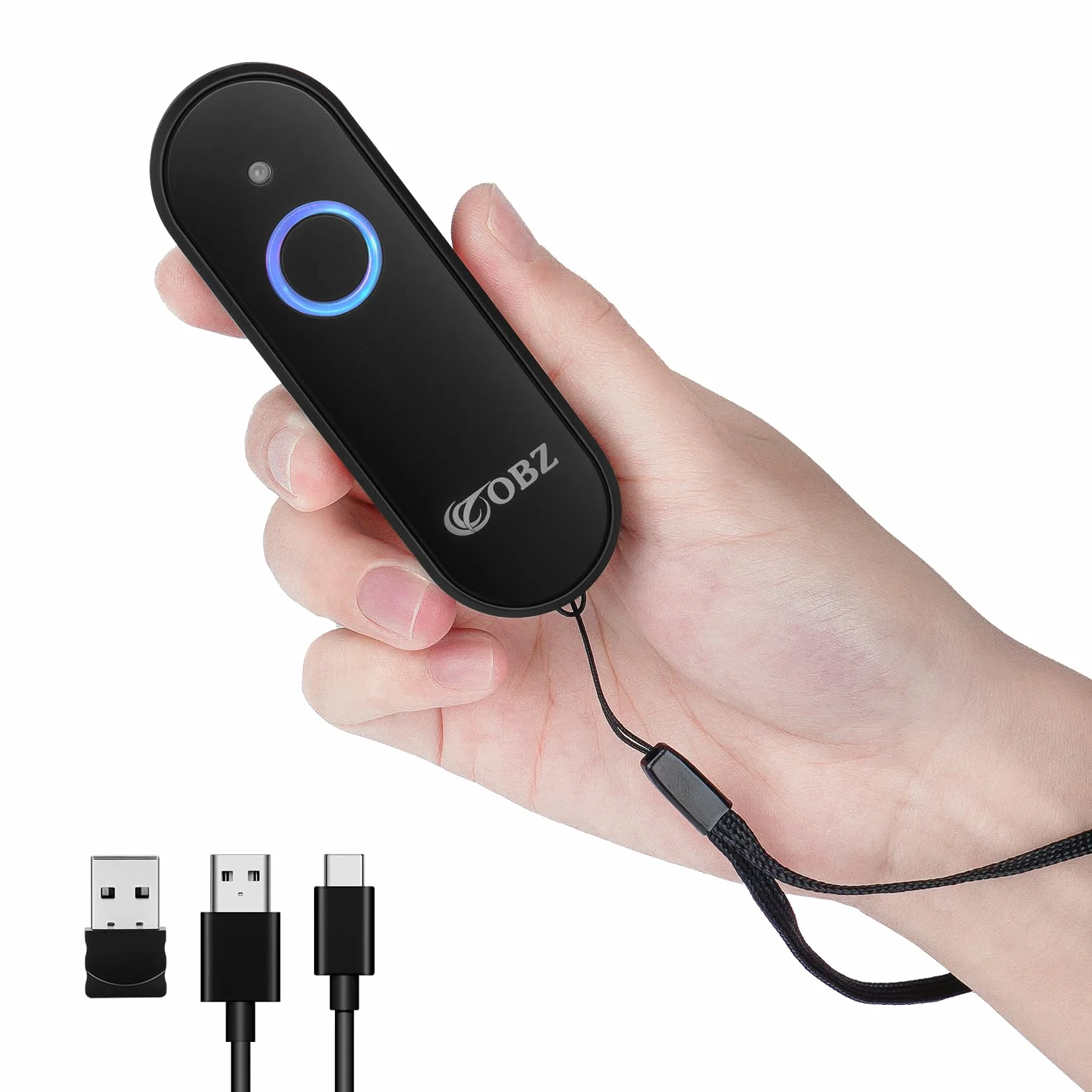 OBZ Mini Lettore Codice a Barre Wireless 1D 2D QR - Lettore Barcode Bluetooth (USB Cablato + 2.4GHz) Scanner Portatile per PC, Android, Mac OS, iOS, Phone