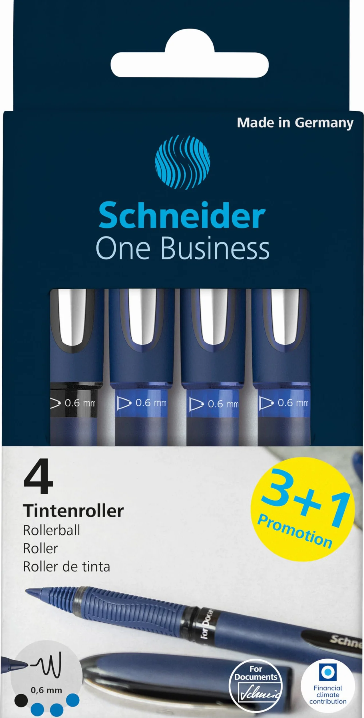 Schneider 183084 Penna roller One Business 0,6 mm set 4 pezzi blu nero