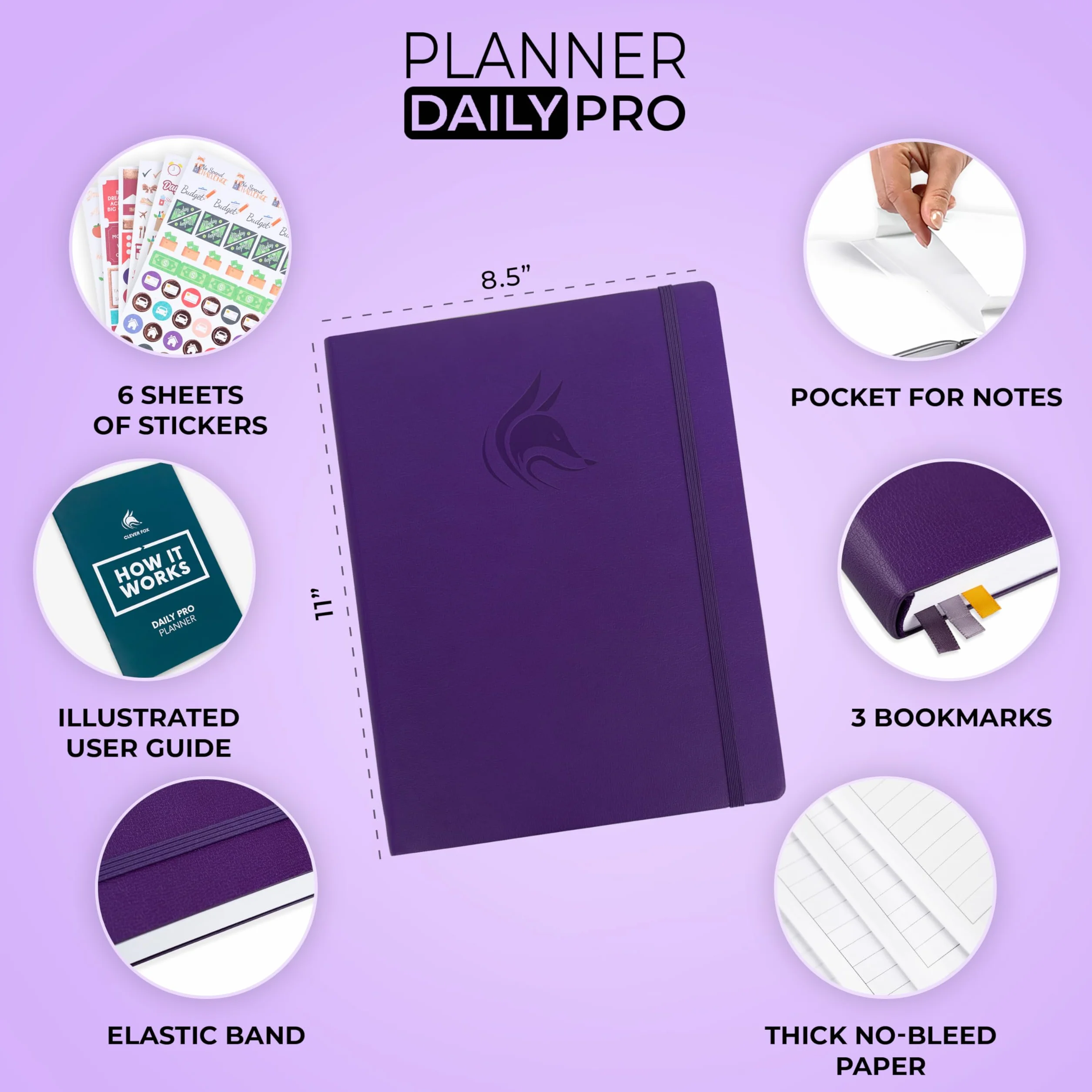 Clever Fox Planner Daily PRO – Agenda giornaliera e diario di gratitudine per aumentare la produttività, la gestione del tempo e raggiungere i tuoi obiettivi, senza date, formato A4, 21,5 x 28 cm,
