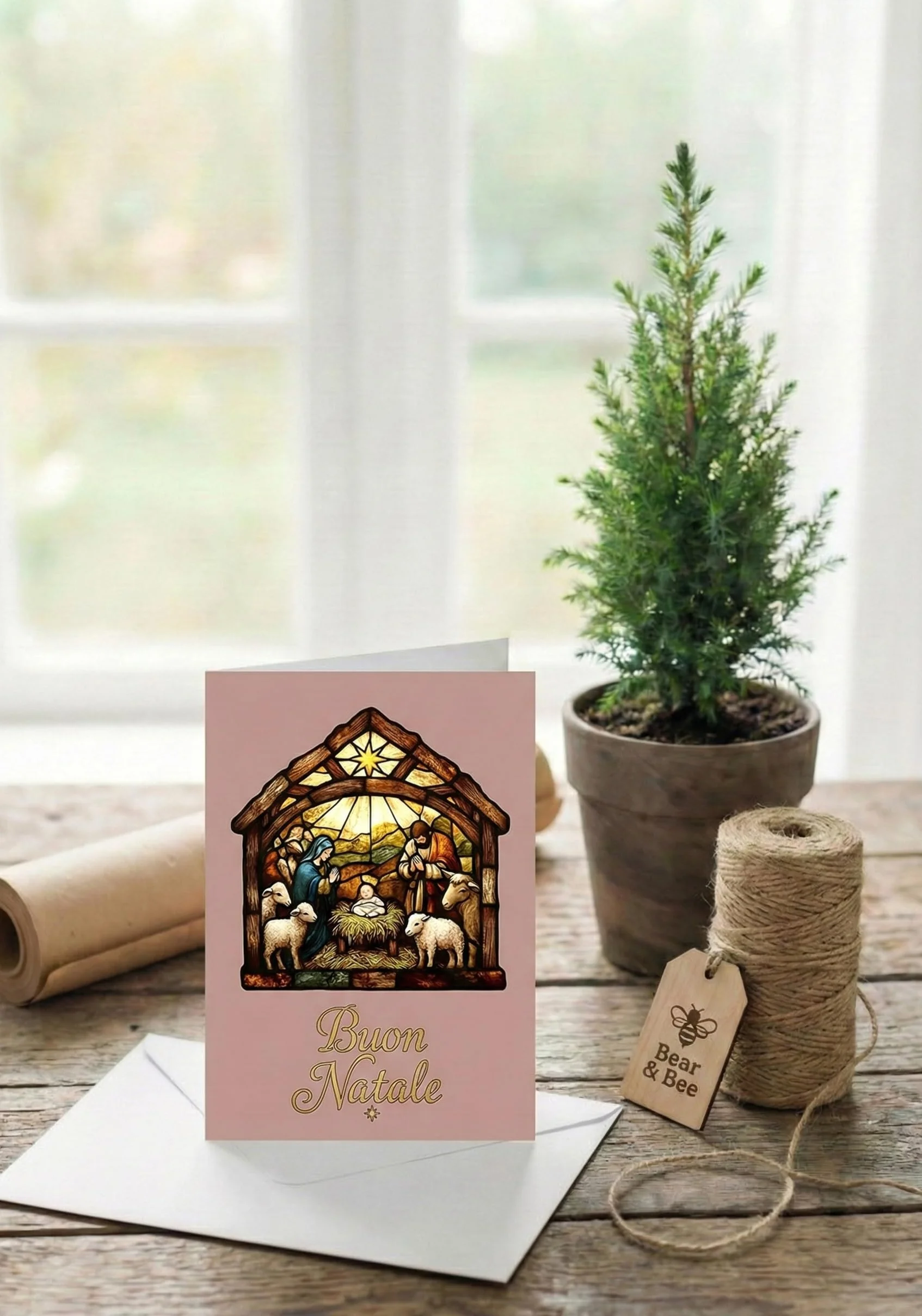 Set di 30 Biglietti di Natale Religiosi A6 con Vetrate 10 Design Cristiani Buste Bianche