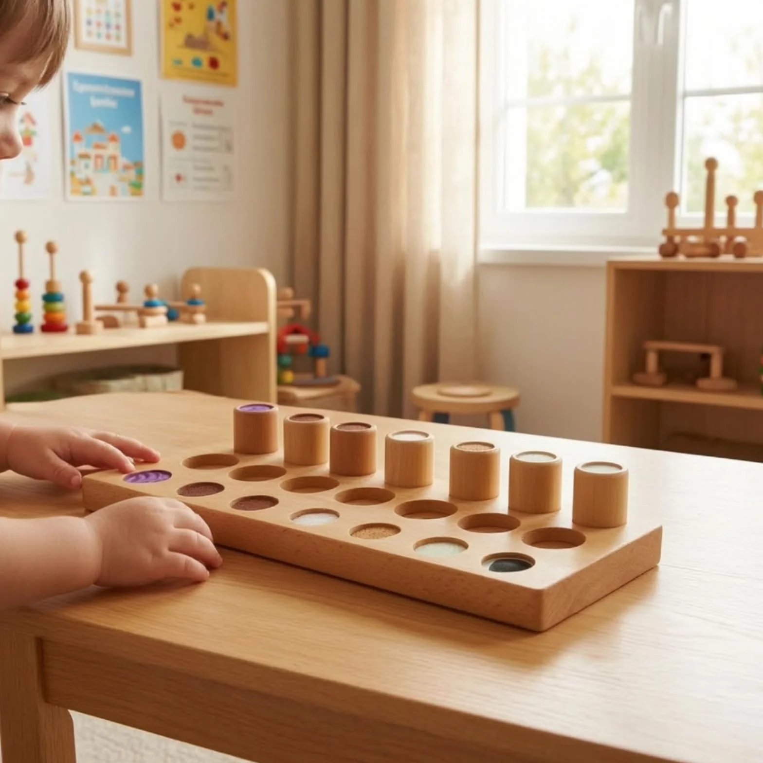Tavoletta Tattile con Cilindri Didattico Gioco Tattile Pedagogico Sensoriale Pedagogico Tavoletta Sensoriale per Educatori, Neonati, Casa