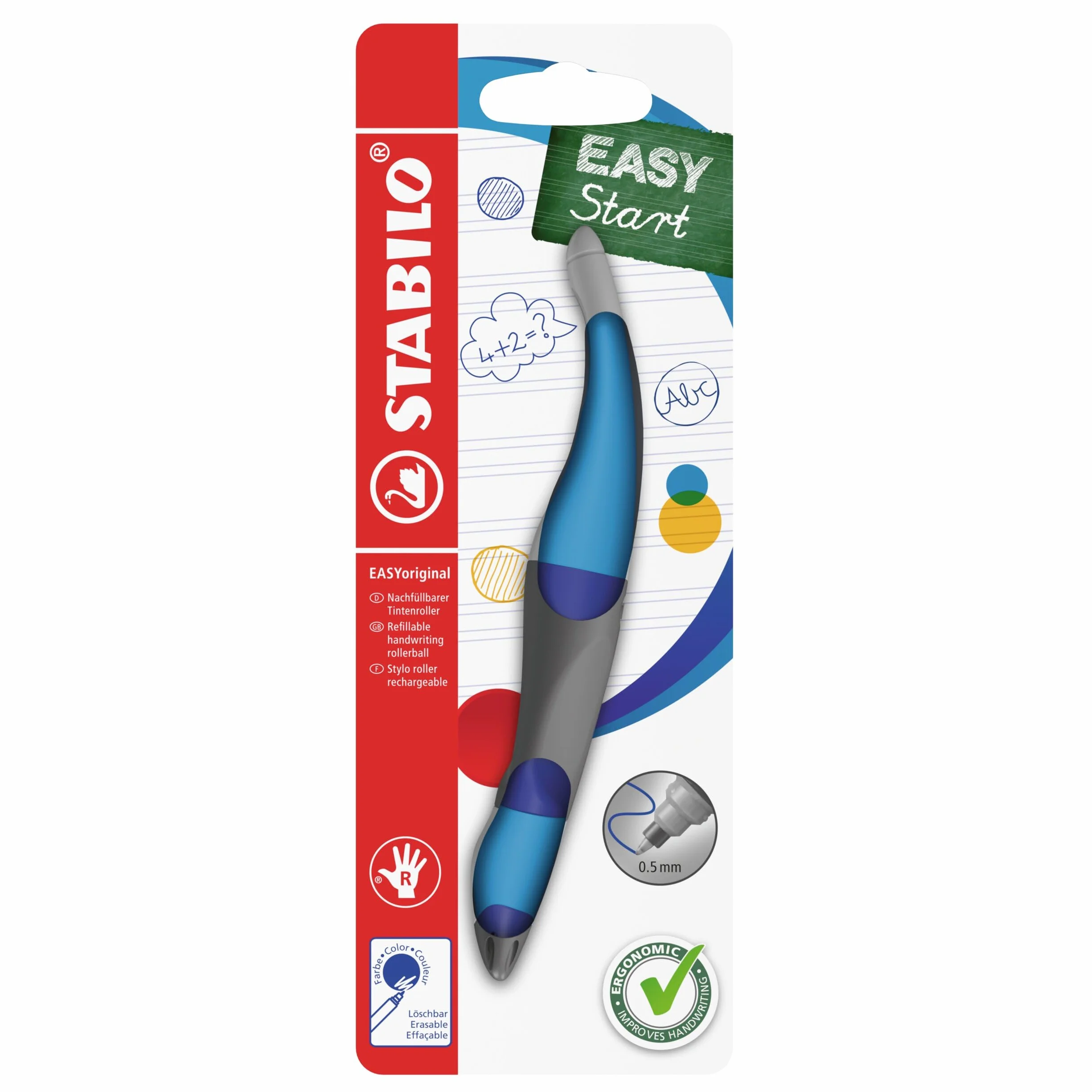 STABILO EASYoriginal Penna Roller per Destrimani Blu Azzurro con Cartuccia