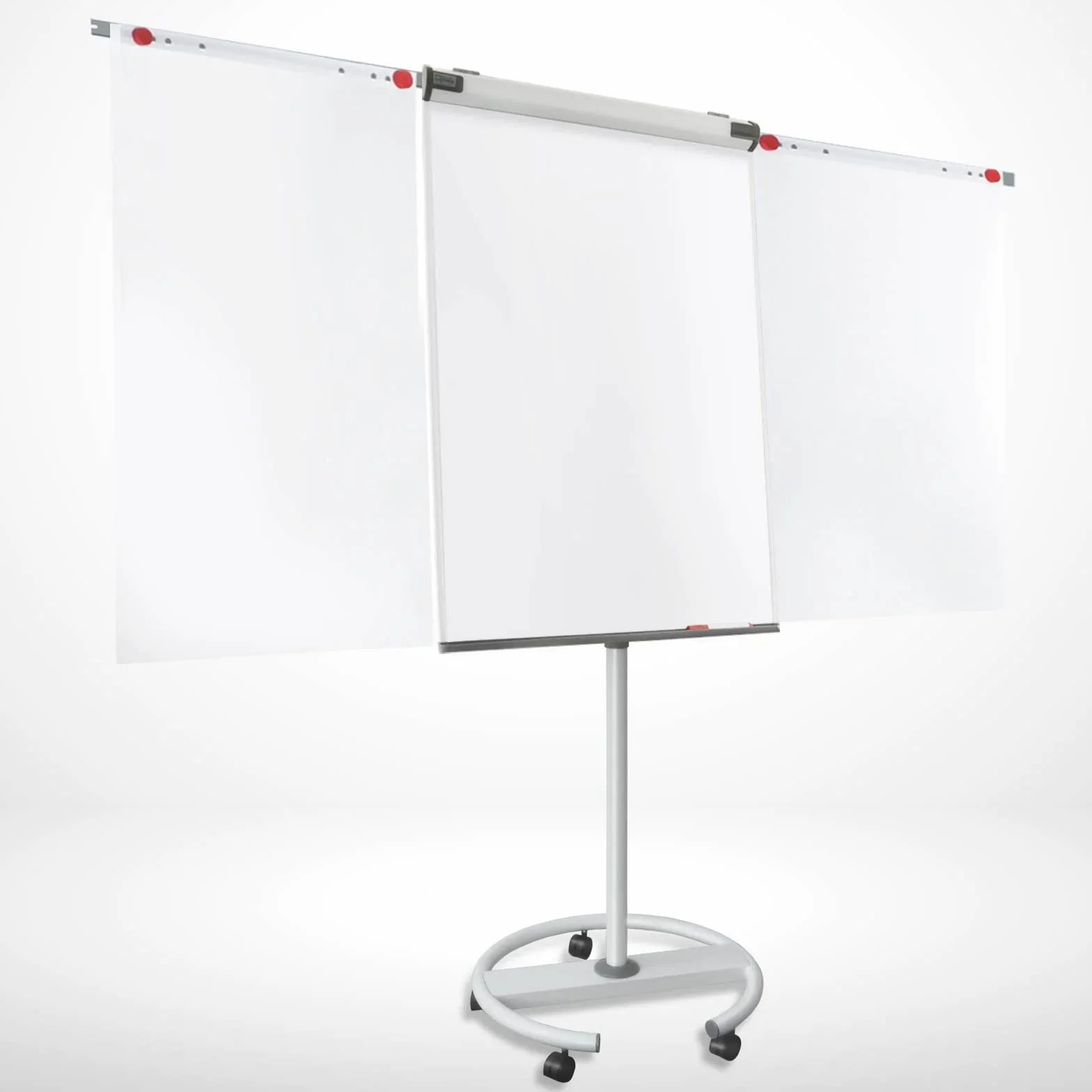 MOB Flipchart Shark Lavagna bianca mobile con base a rullo, 73 x 105 cm, regolabile in altezza fino a 210 cm, scrivibile, lavabile a secco, magnetica, con lavagna magnetica arrotolabile e bracci
