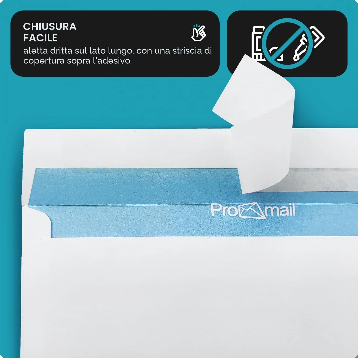 Buste commerciali americane bianche Netuno 100 pezzi formato DL 11x22 cm 90g con stampa interna blu senza finestra strip adesivo