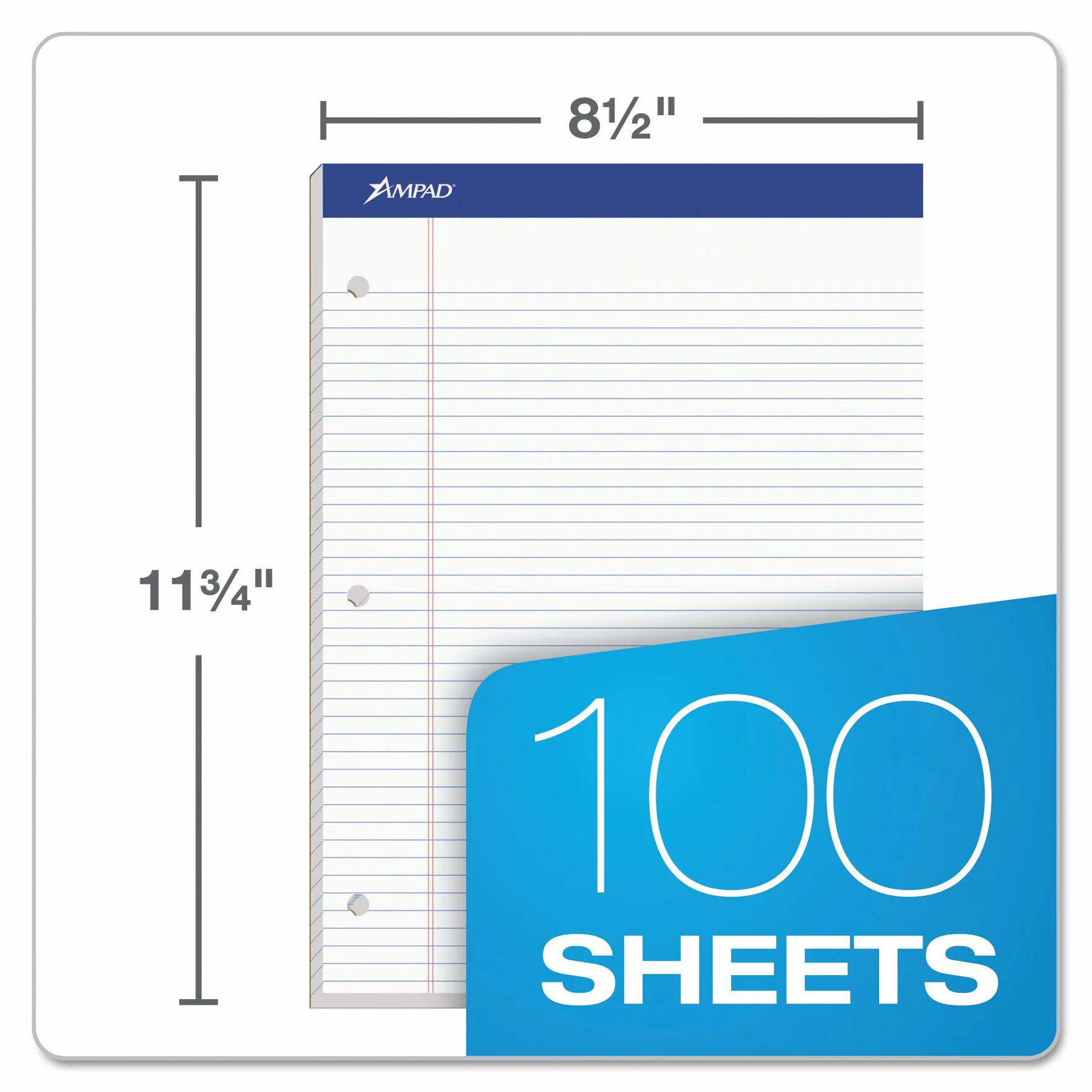 Ampad Double Sheet Writing Pads Narrow Ruled 8.5 x 11.75 Inch White 100 Sheets