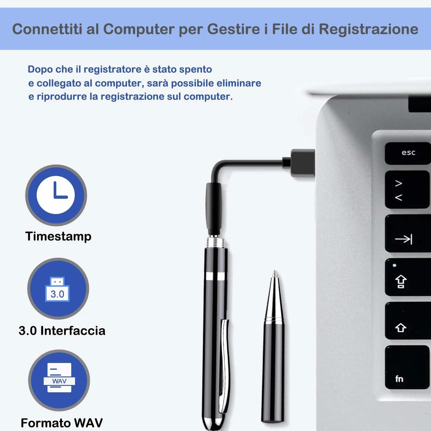 Registratore Vocale Penna 64GB Registratore Vocale Professionale con Attivazione Vocale e Riproduzione MP3 Mini Registratore per Riunioni Interviste Lezioni