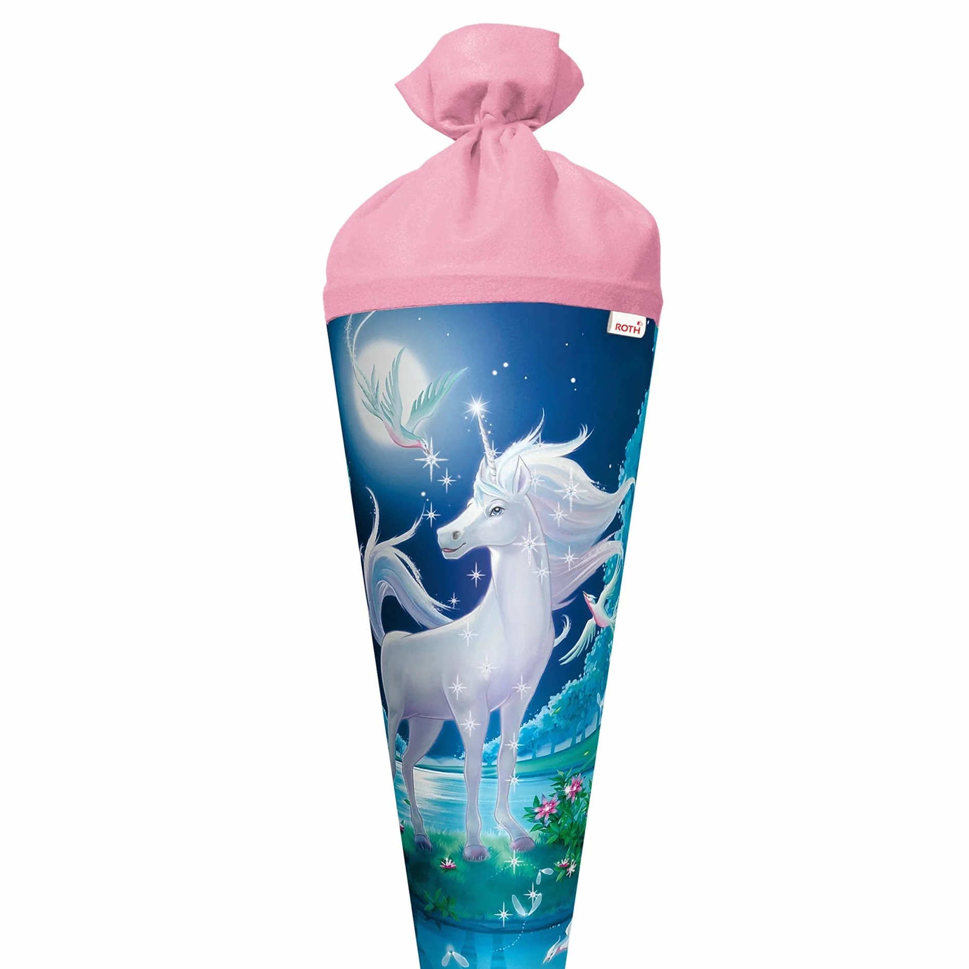 ROTH Cono scolastico grande unicorno lunare 70 cm – Glitter rosso con tappo in feltro