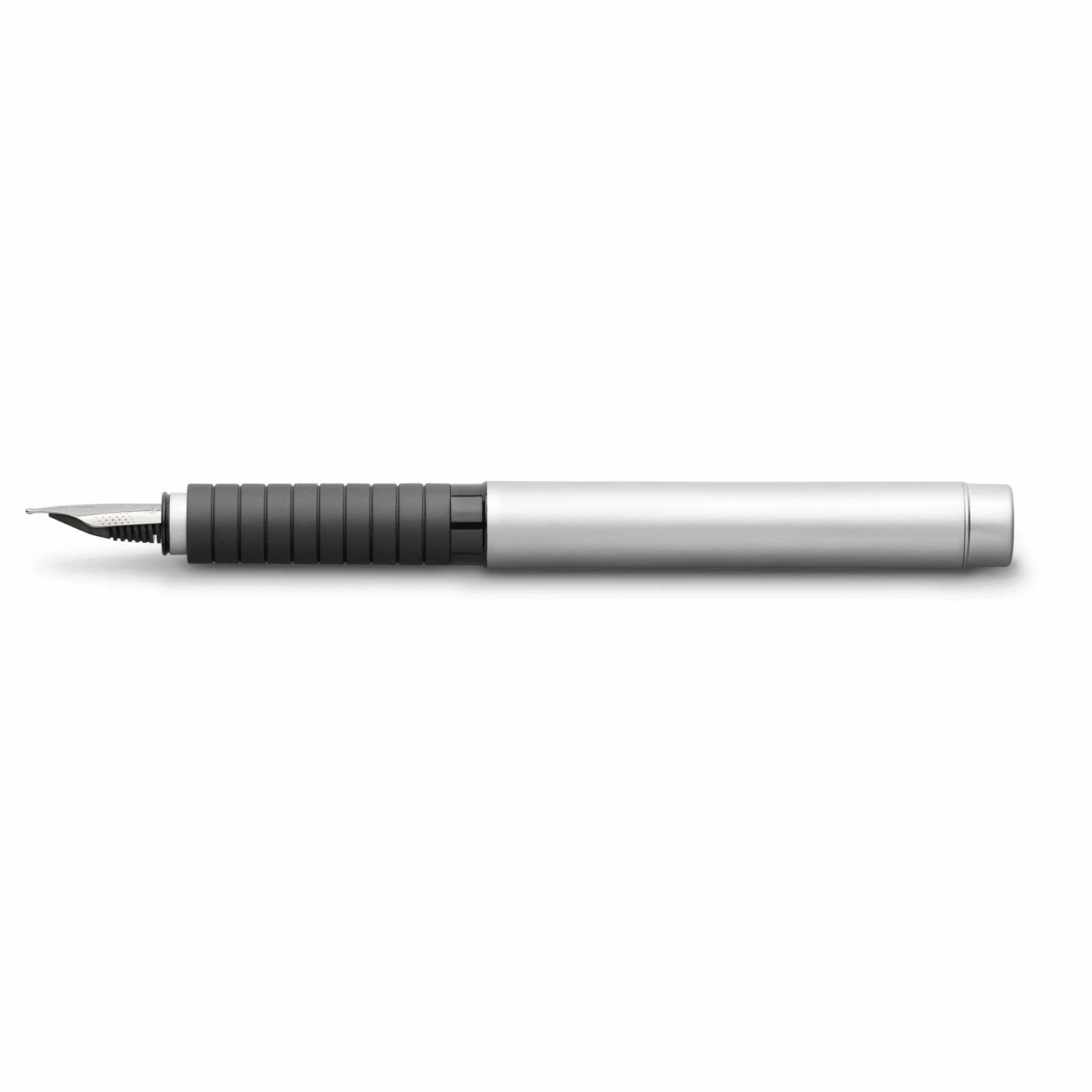 Faber-Castell 148521 - Penna stilografica Basic in metallo, pennino: F (fine), Argento opaco, nero | Fusto in metallo cromato opaco con impugnatura morbida ergonomica