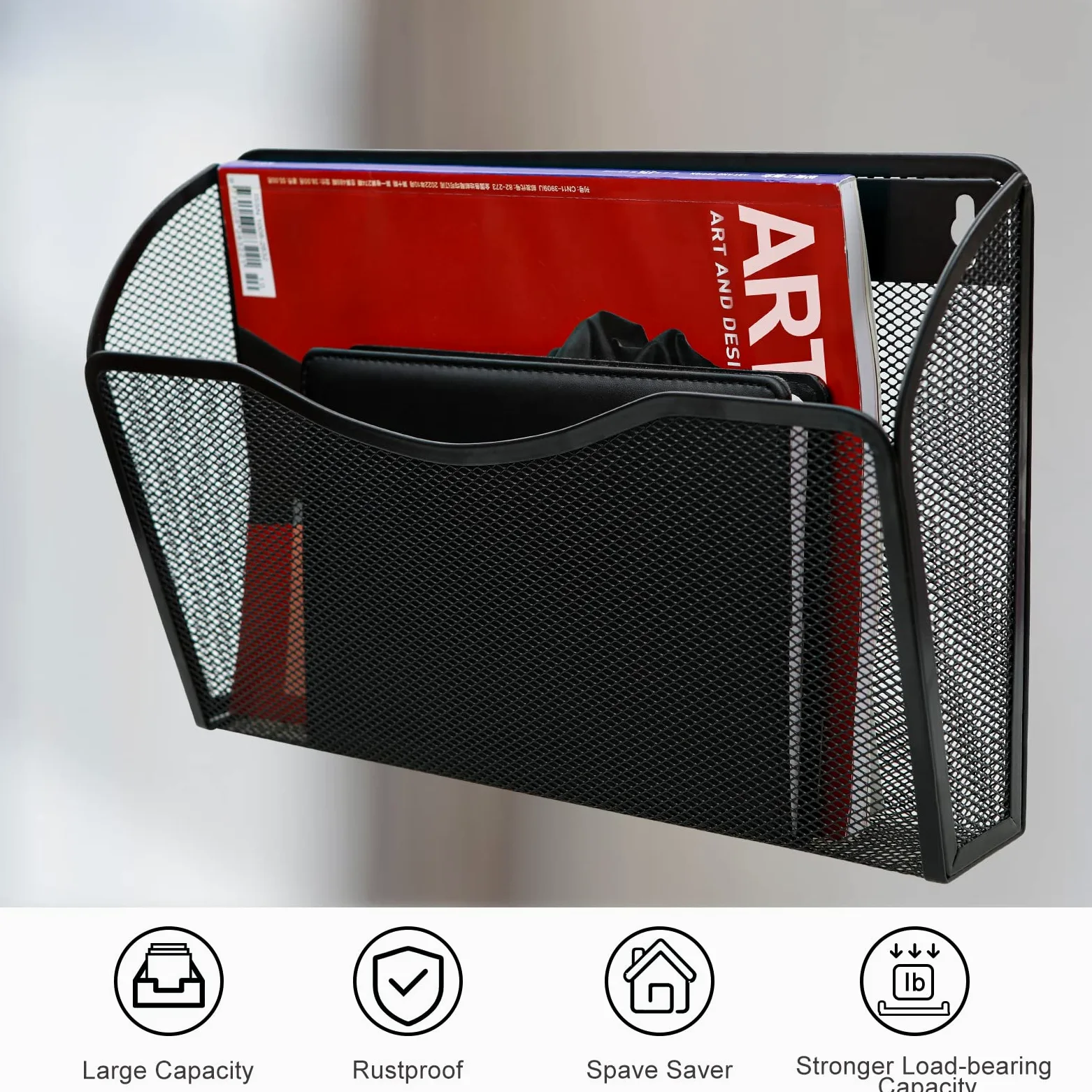 ESYLIFE Organizer Documenti Parete, 3 Tasche Portariviste da Parete Metallo Scaffale per Documenti A4 Organizzatore Scrivania Ufficio Casa, Nero