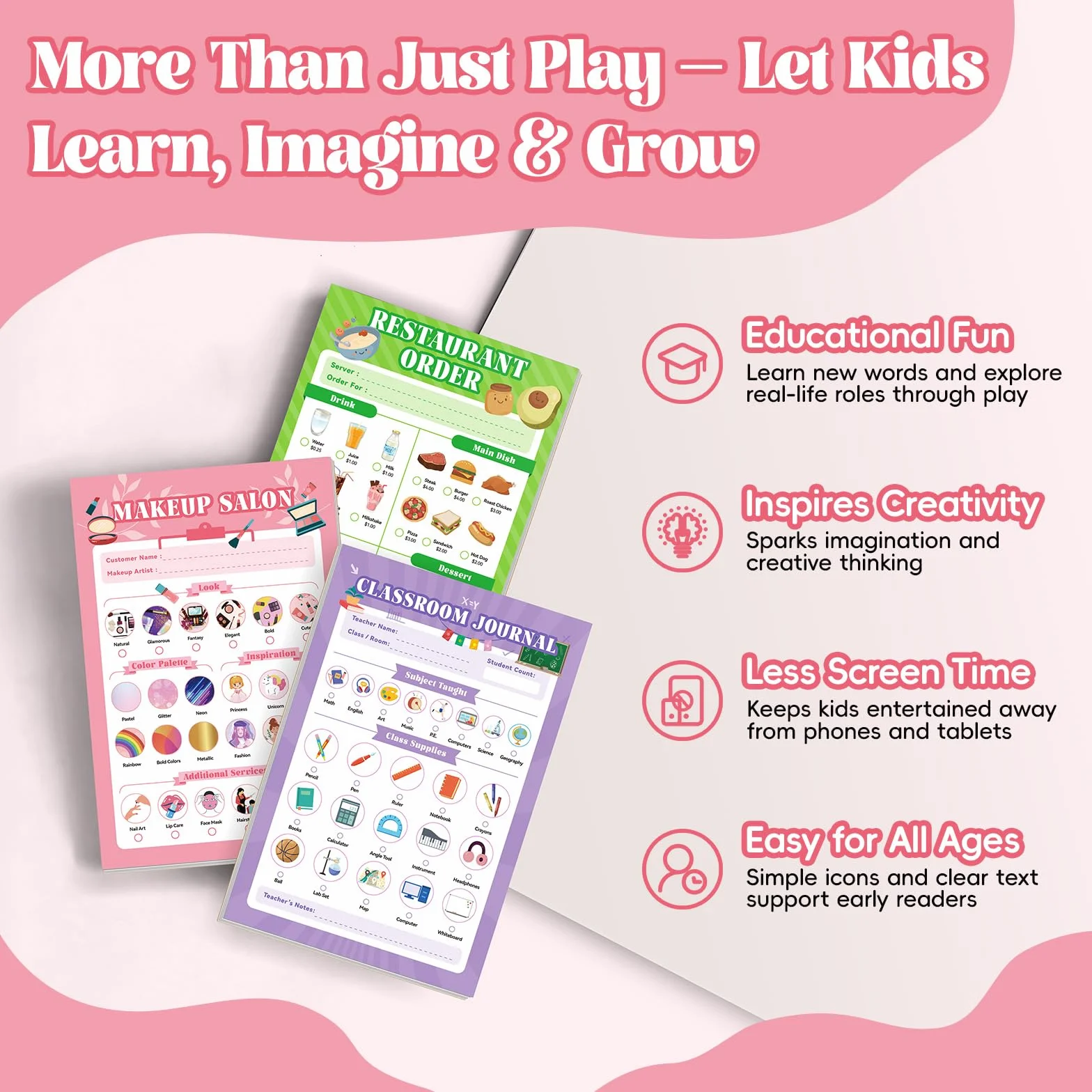 Confezione da 6 blocchi per appunti per bambini, 40 pagine per bambini, 10,2 x 15,2 cm, per giochi di ruolo fantasiosi per ragazze