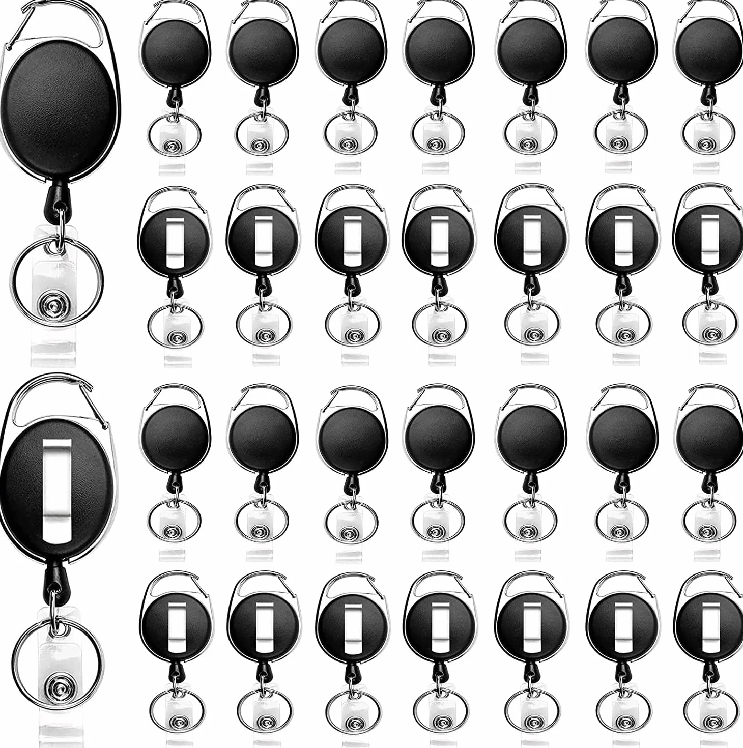 suokoun Portachiavi Retrattile, 30 PCS Porta Badge Allungabile con moschettone cintura Clip e portachiavi, Per Tutti i Tipi Di Documenti Come la Carta d'identità (nero, 26,5 pollici Pull Cord)