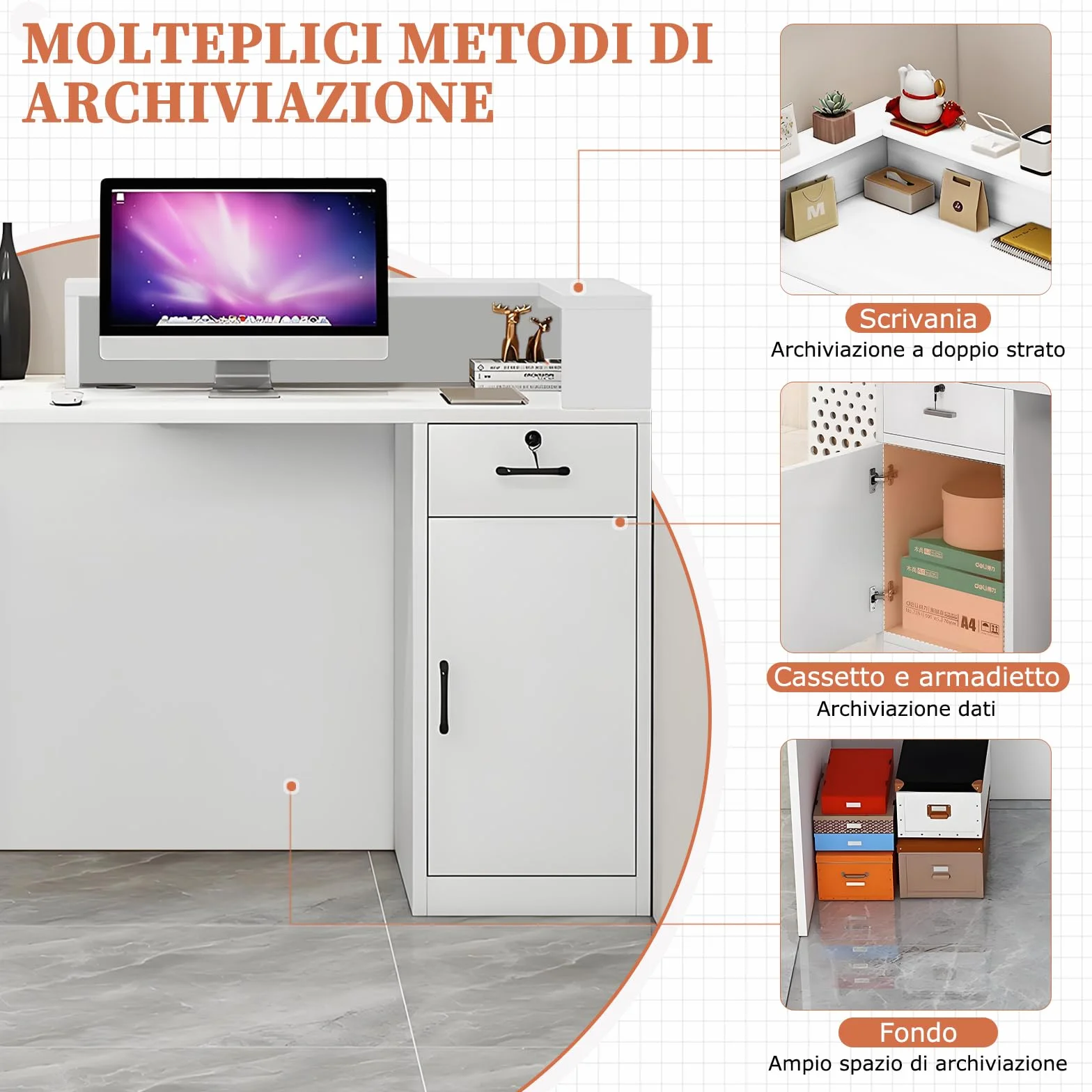 Bancone Reception Moderno in Legno con Ripiani e Cassetti, 100–180 cm Bancone Negozio, Bancone da Accoglienza per Ufficio, Salone, Negozio, Hotel, Studio Professionale Nero/Sinistra 160x100x60cm