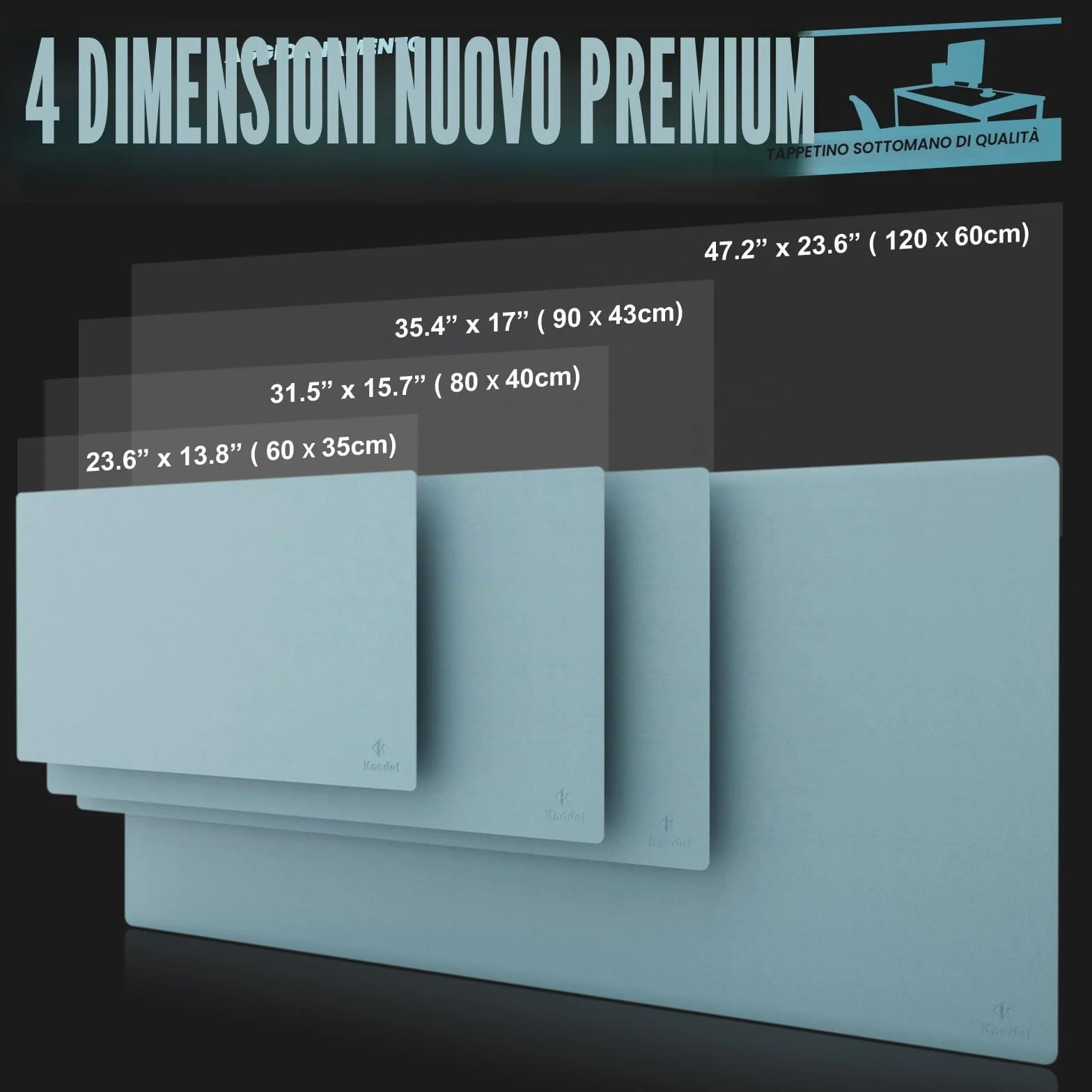 Knodel Tappetino Scrivania 80x40cm Similpelle PU Doppia Facciata Azzurro
