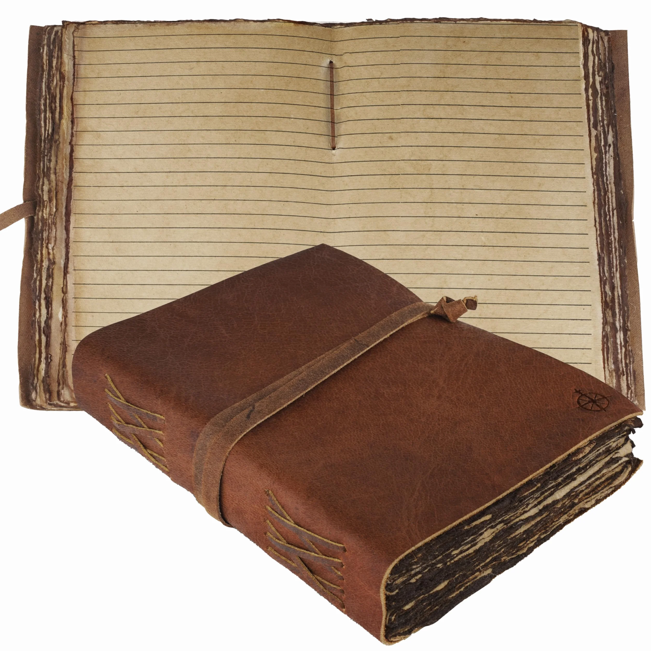 WANDERINGS Diario in Pelle Vintage – 15×23 cm – Taccuino Antico Rilegato in Pelle con Pagine a Righe e Bordo Irregolare