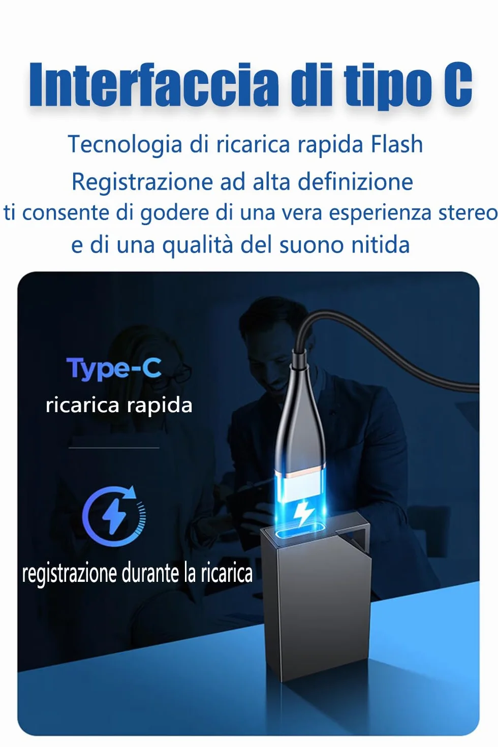 Registratore Vocale con, Memoria da 64GB, Ricaricabile USB, Registratore Vocale Spia e Funzioni Attivazione Vocale, Penna Mini Registratore Vocale Spia, per Lezioni, Riunioni, Interviste