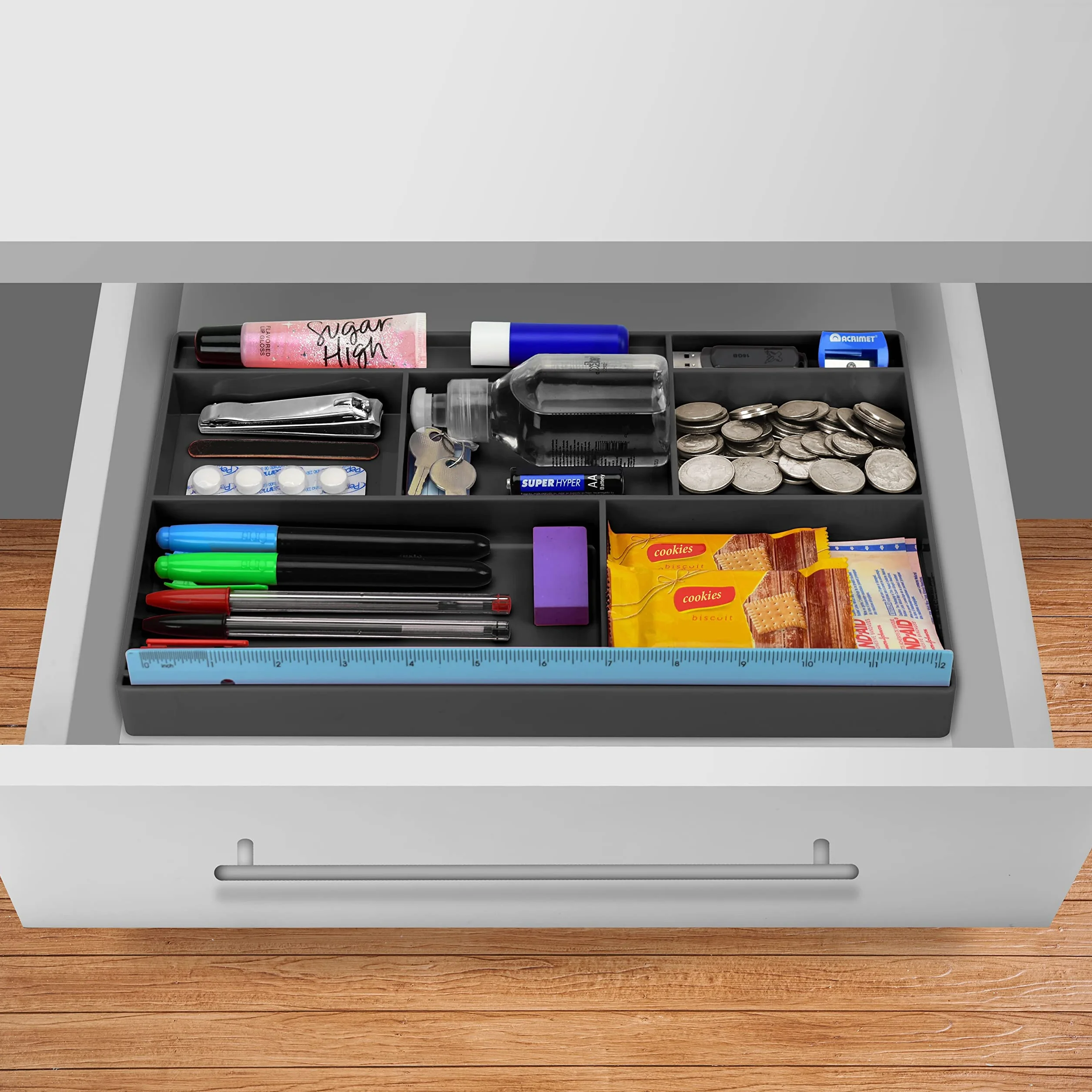 Acrimet Vassoio Organizzatore 8 Scomparti Plastica 32,4x20,3x2,7 cm Nero