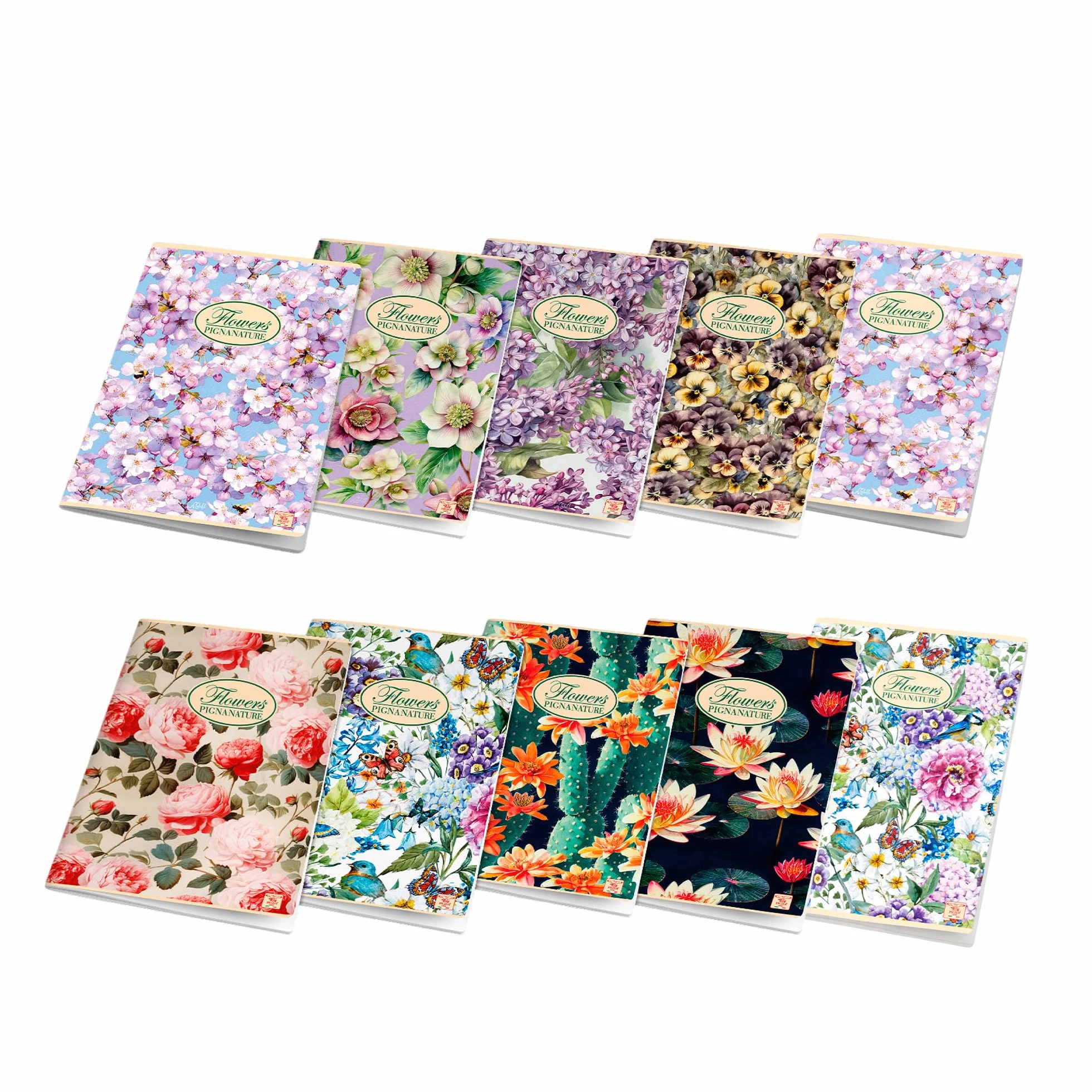 Pigna Maxi Quaderni Nature Flowers A4 21x29,7 cm 1R Righe 80 gr Carta Riciclata 10 szt