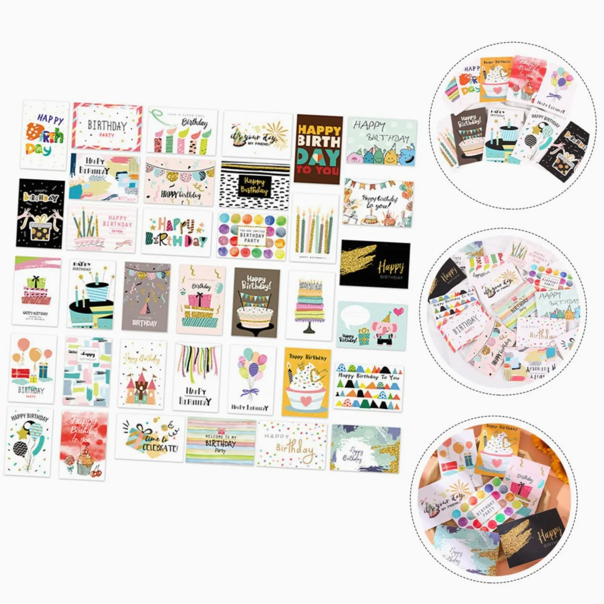 Artibetter Biglietti Idee Creative 36 di Auguri Compleanno in Carta Pieghevoli Buste, Cartoncini per Festa di Compleanno Adatti per Adulti e Bambini per DIY