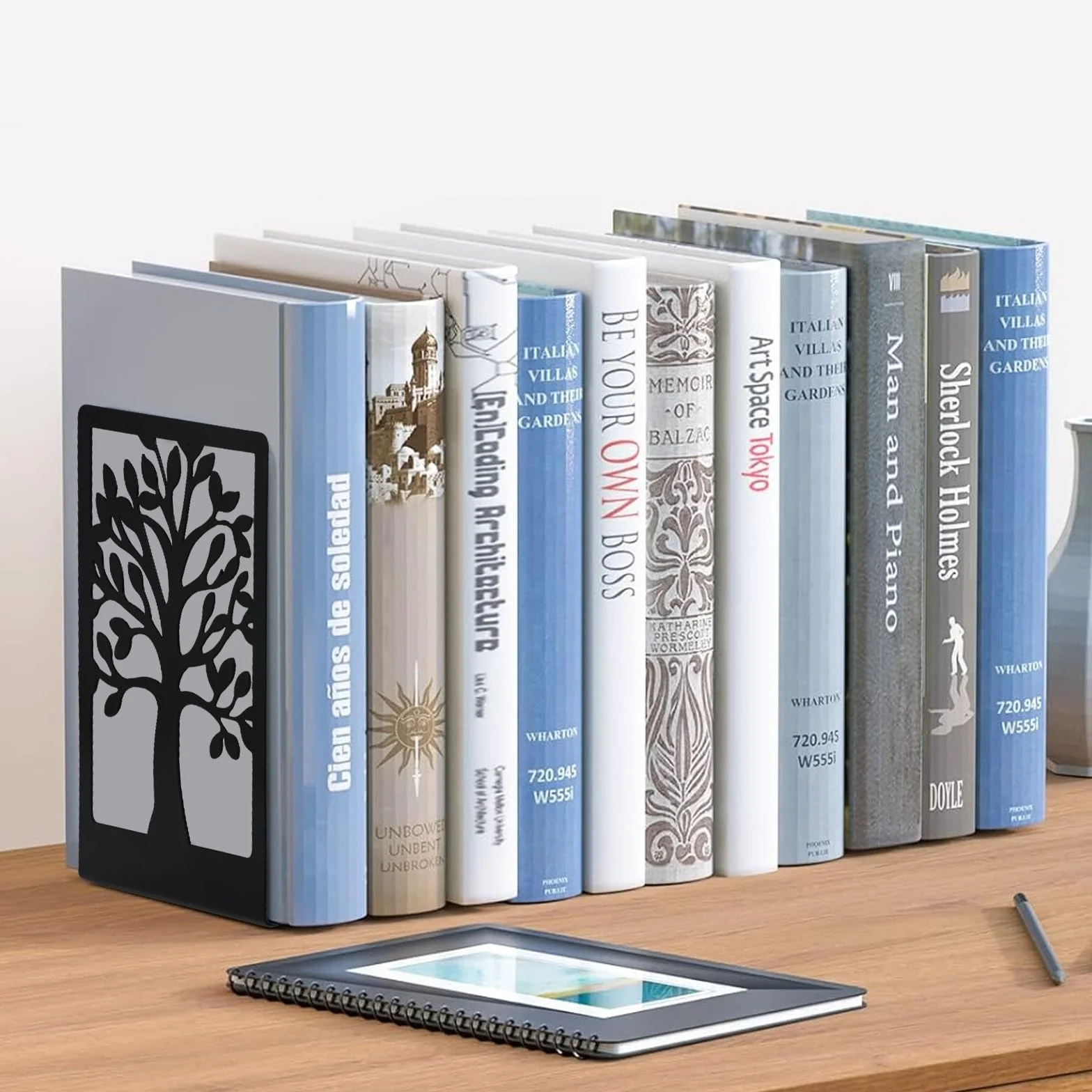 Ferma Libri per Libreria in Metallo Antiscivolo 4 PCS - Coppie di Reggi Libri per Mensole, per Scuola Casa Ufficio (Nero)