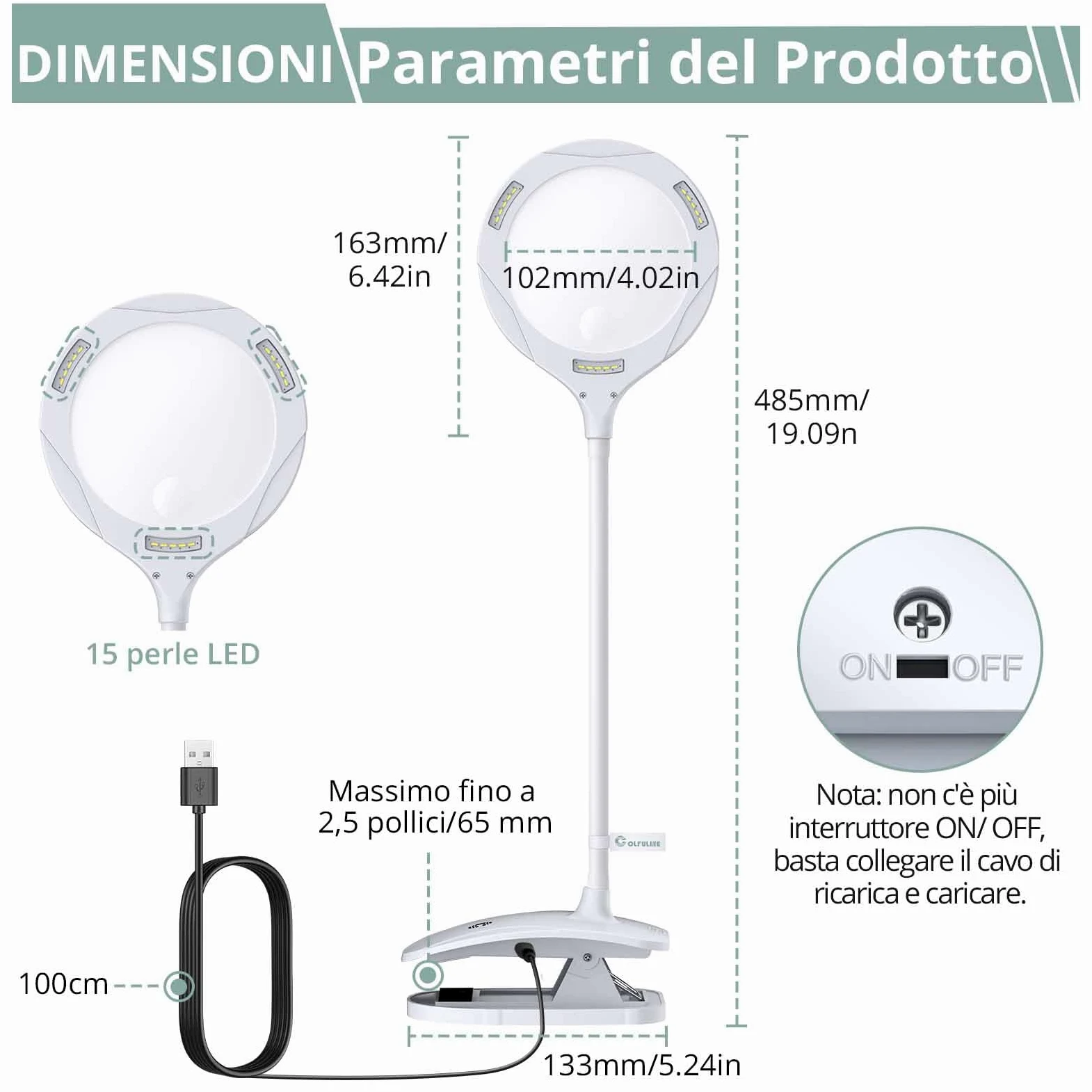 COLFULINE Lente di Ingrandimento con Lampade LED da Tavolo Ingrandimento Professionale 5x e 10x con Base e Morsetto 3 Livelli di Luminosità Regolabili per Lettura Pittura Fai-da-te Modello Manicure