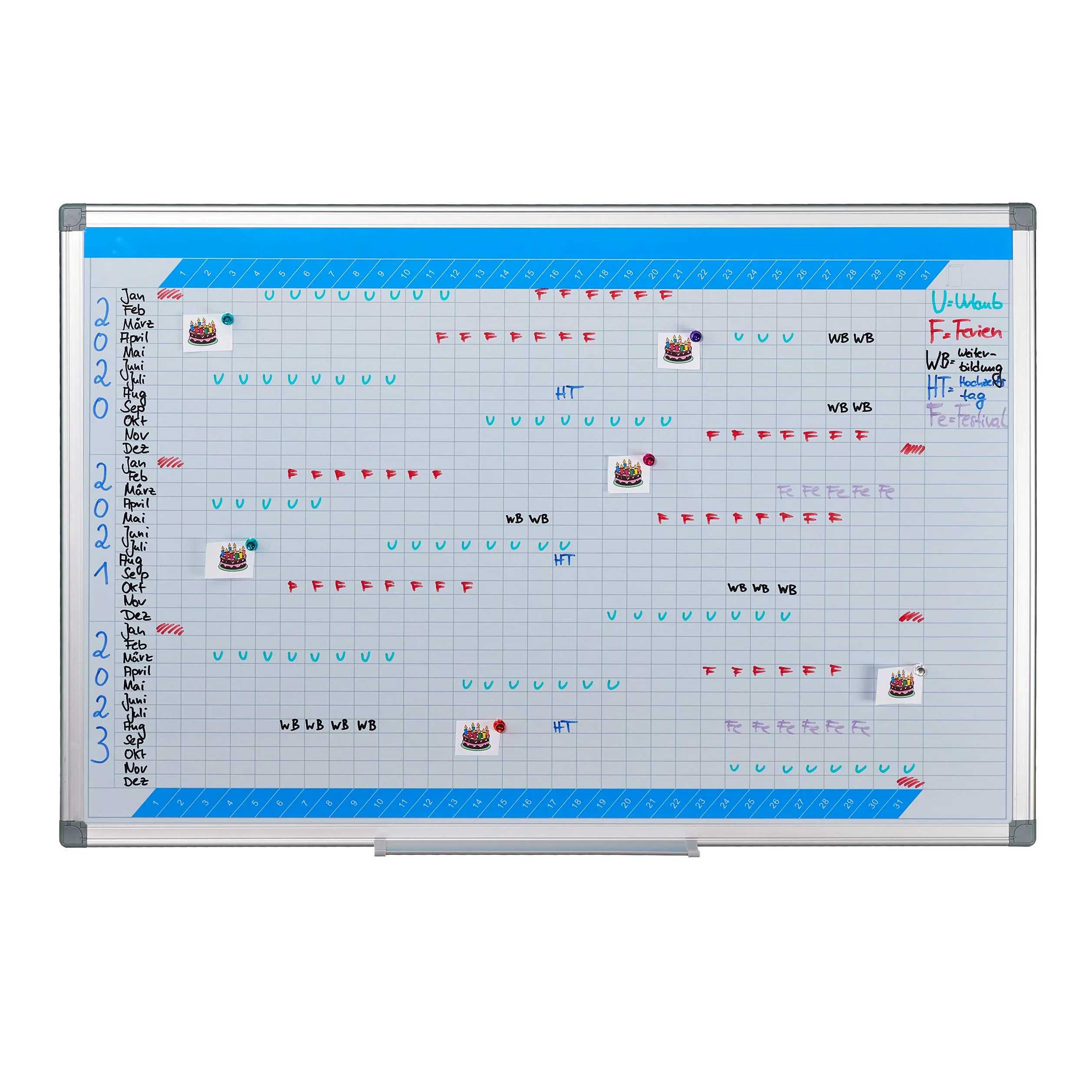 Relaxdays Whiteboard Planner, Annuale, Lavagna Magnetica, Cancellabile, Bacheca, Portapennarelli, 60 x 90 cm, Bianca