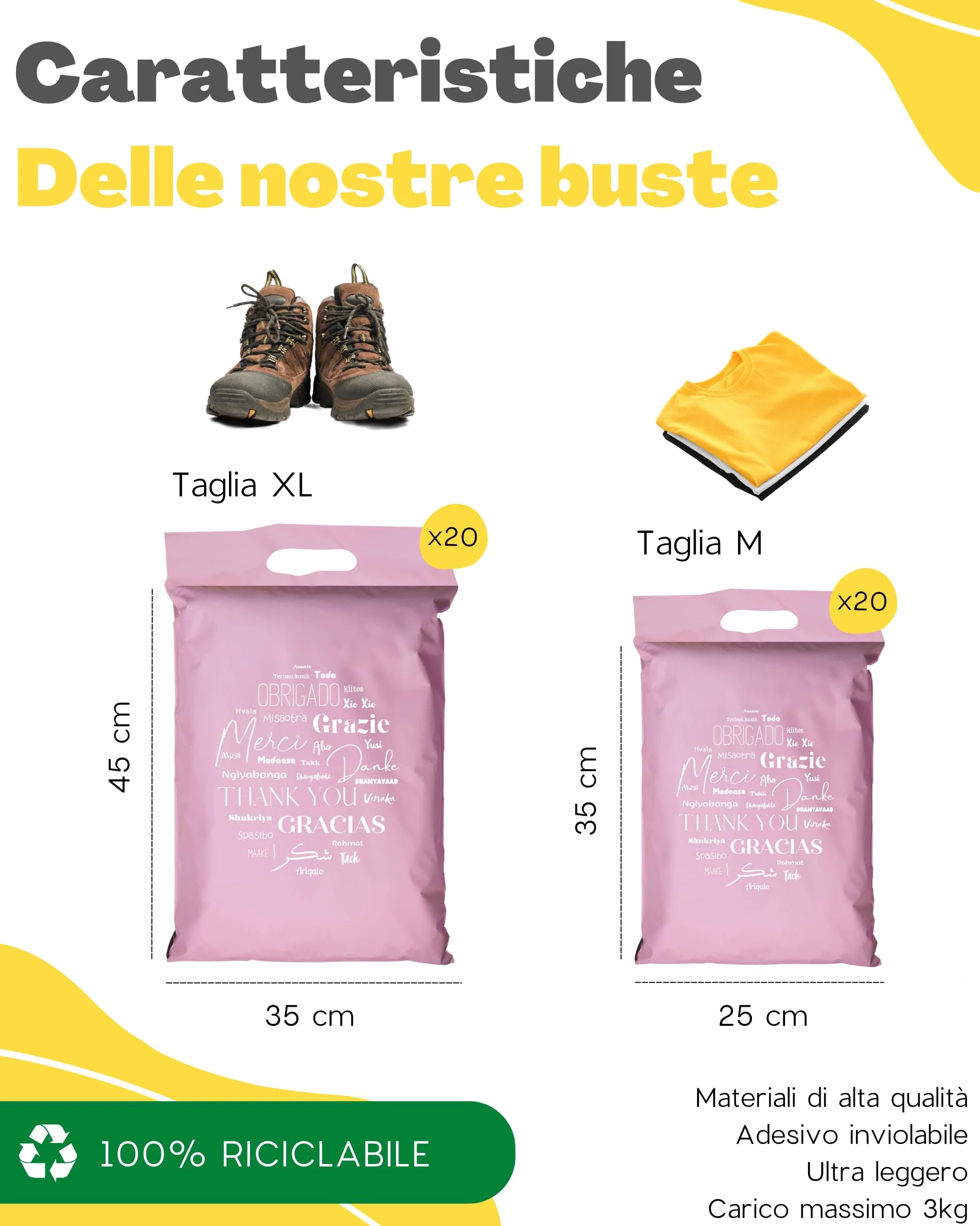 Sacchetti Spedizione in Plastica 40 Buste per Spedizioni Vinted con Tasca per Bollettino 2 Taglie M/XL Non Trasparenti Ultra-Resistenti Pochette Postali con Maniglia