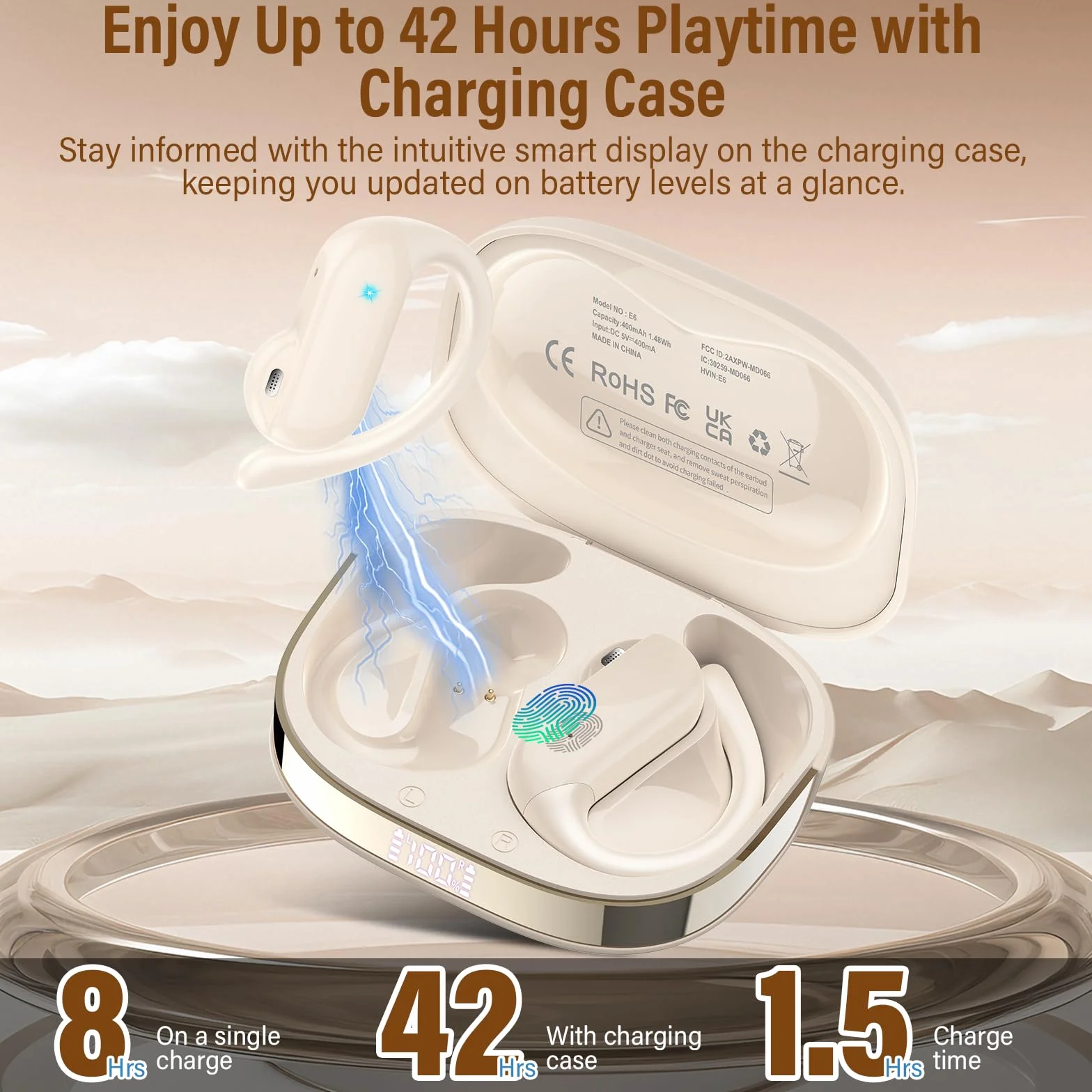 AI Cuffie Traduzione Simultanea, 3-in-1 Bluetooth 5.4 Cuffie Traduzione con 165 Lingue/8 Modalità, 42 Ore Open Ear Auricolari Bluetooth con APP e Codice Autorizz Permanente per Viaggi/Affari, Bianco