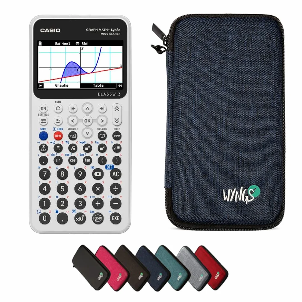 Casio Graph Math+ con Custodia Protettiva WYNGS inclusa Blu - Calcolatrice Grafica - Pacchetto Base (Francese)