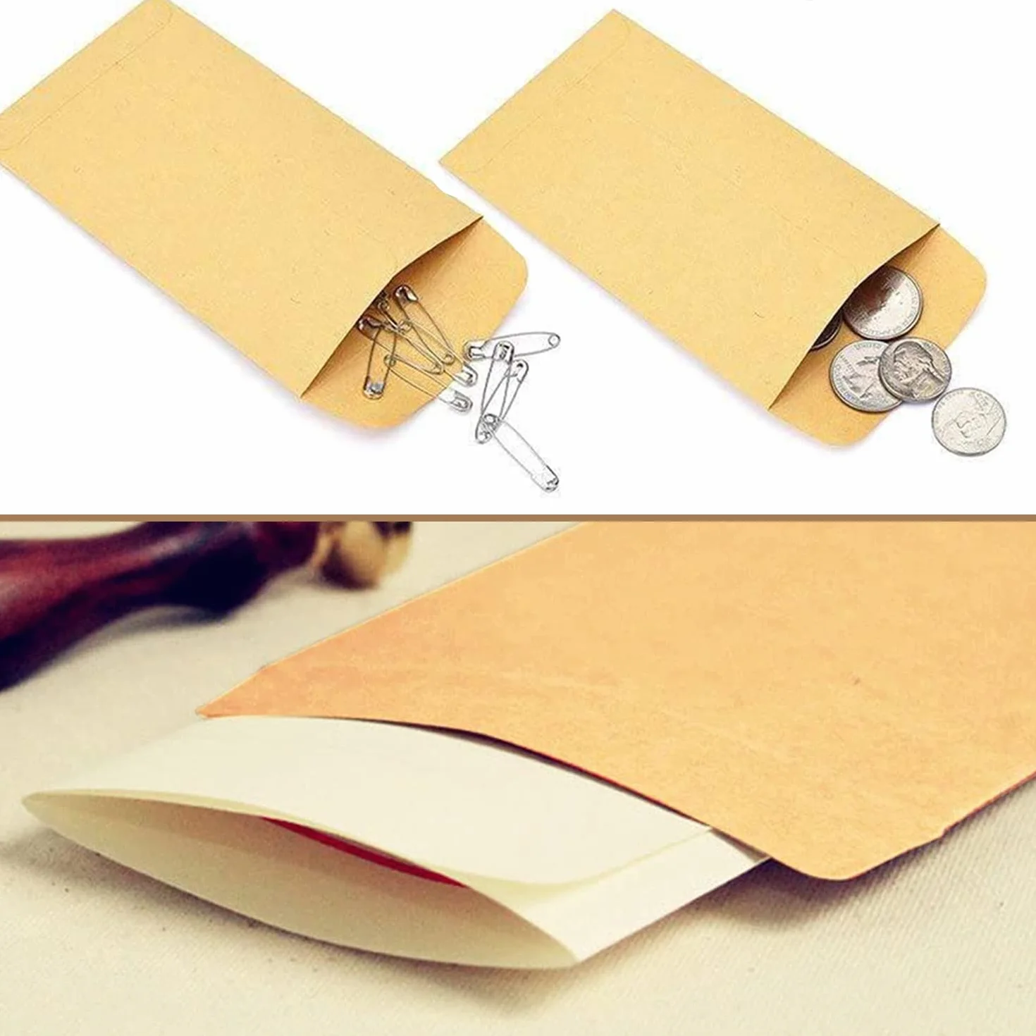 Buste di Semi Autoadesive Kraft 10x6 cm per Denaro Monete