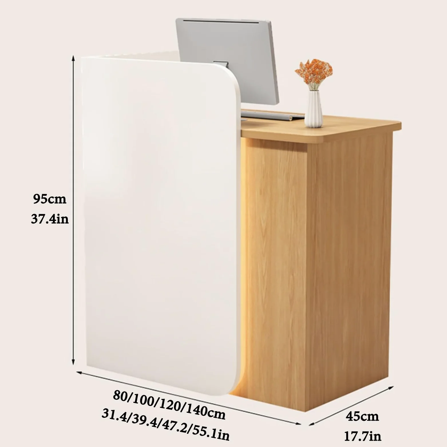 Bancone Reception Moderno con cassetto chiudibile a Chiave e Illuminazione a LED, bancone di Vendita in Legno per registratore di Cassa, Ideale per minimarket o Boutique di Abbigliamento