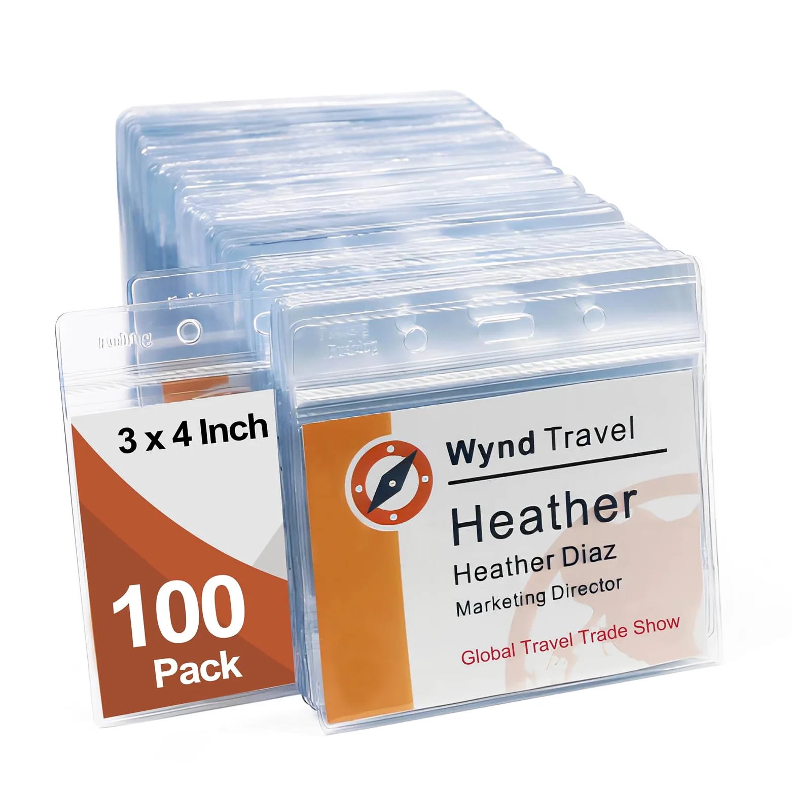 Fushing - Portabadge identificativo orizzontali in plastica trasparente da 7,6 x 10,2 cm per inserti di badge con nome o etichette con nome da 7,6 x 10,2 cm (100)