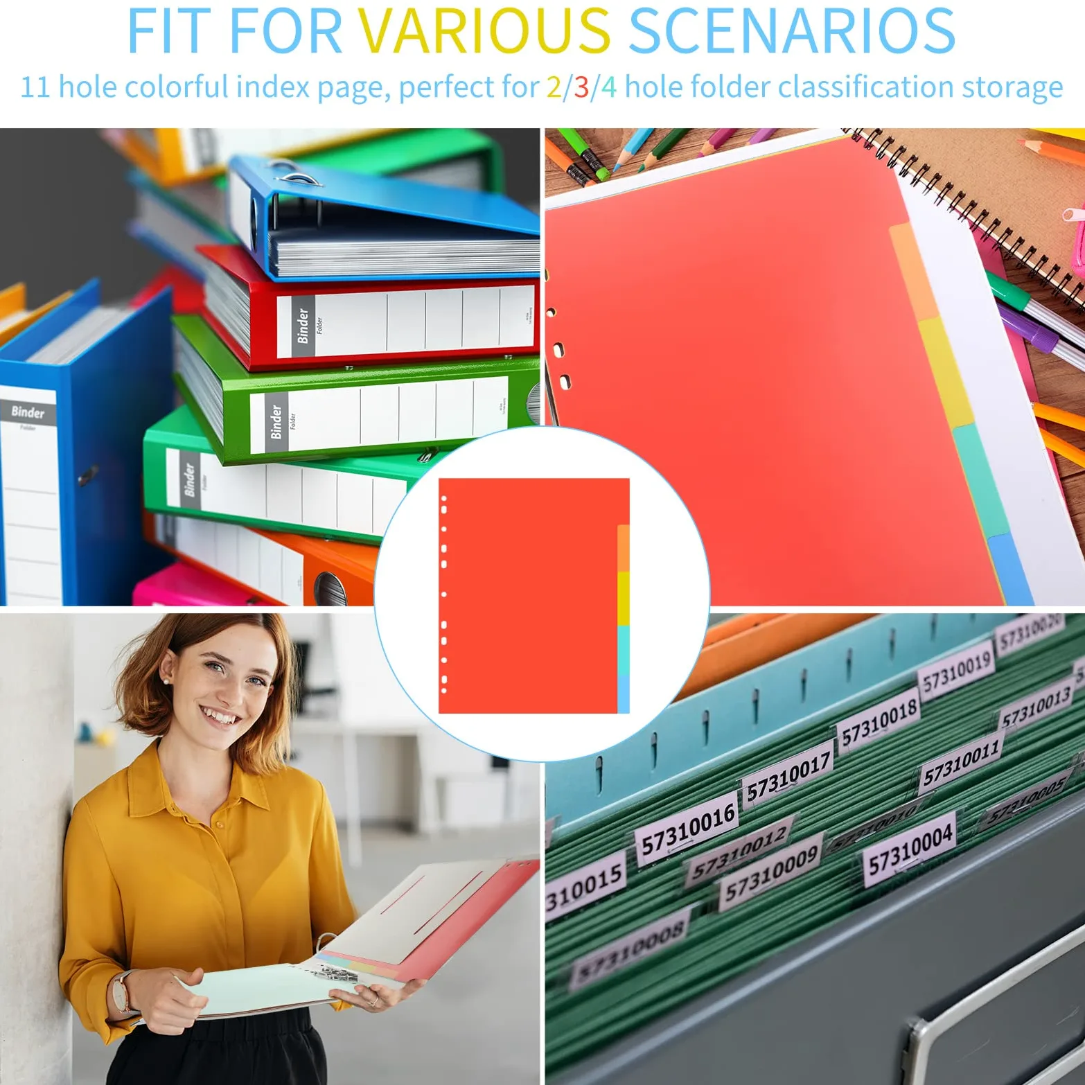 Ctosree Set di 24 divisori in plastica a 3 anelli con linguette per scrivere e cancellare, divisori per raccoglitori a 3 anelli con linguetta inseribile, colori pastello vivaci